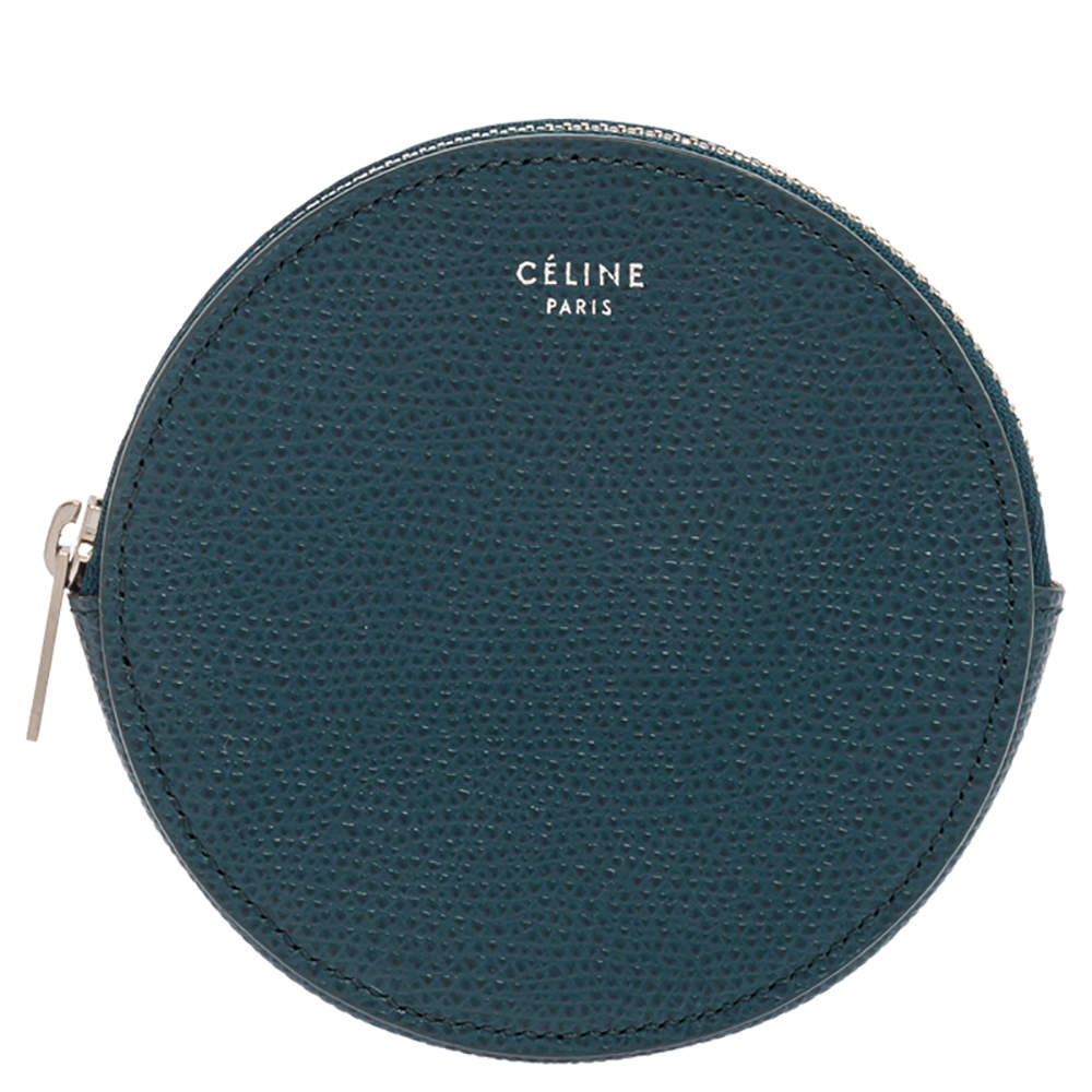Pre Owned Céline Blue Grained Leather Round Coin Purse