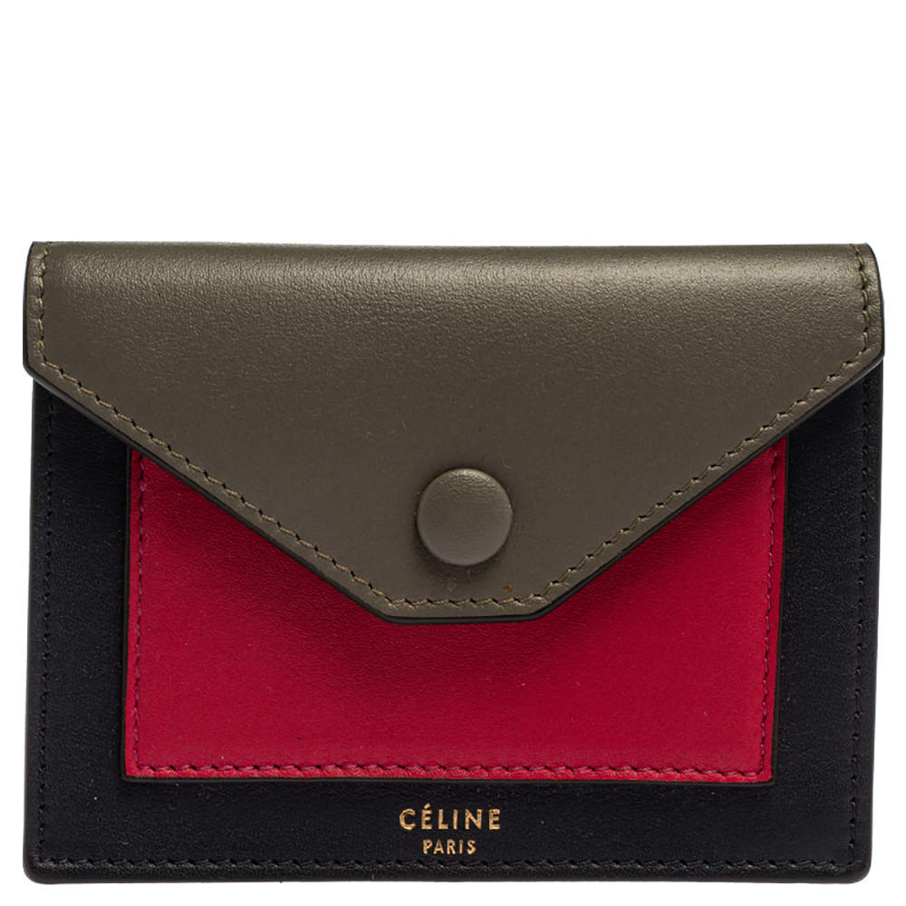 Pre Owned Celine Tri Color Leather Envelope Pocket Card Holder