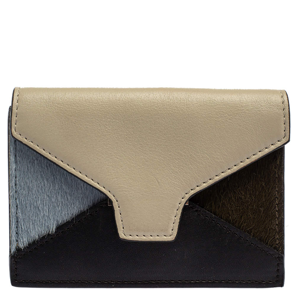 Pre Owned Celine Multicolor Leather and Calfhair Diamond Card Case