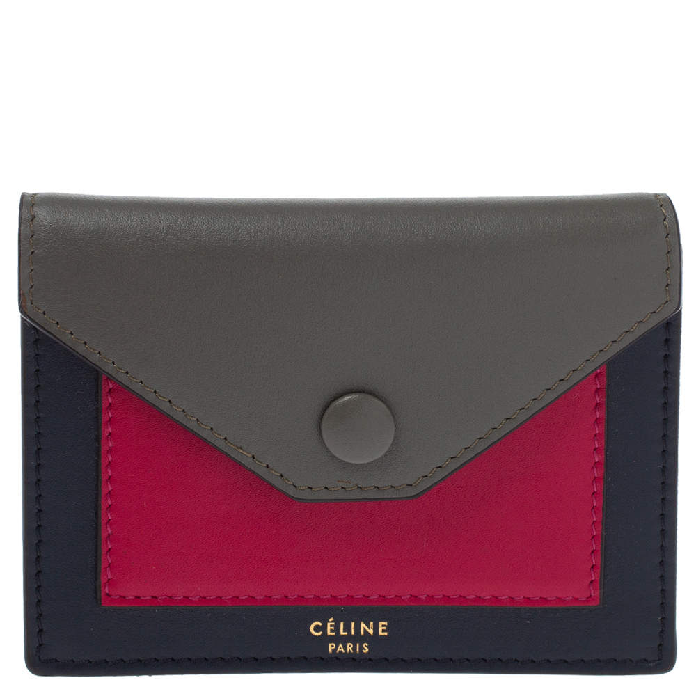 Pre Owned Celine Tri Color Leather Envelope Pocket Card Holder