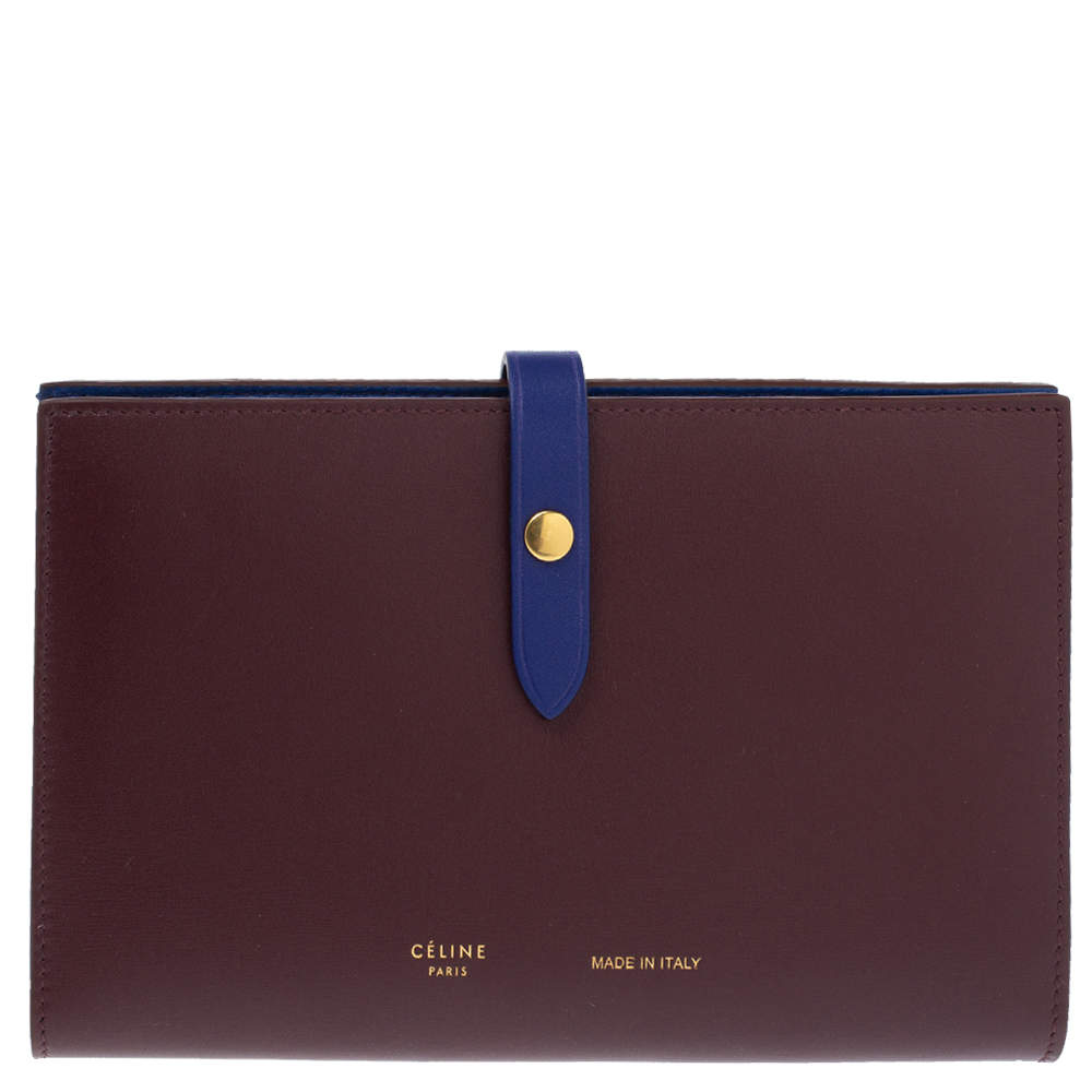 Pre Owned Celine Burgundy/Blue Leather Large Multifunction Strap Wallet