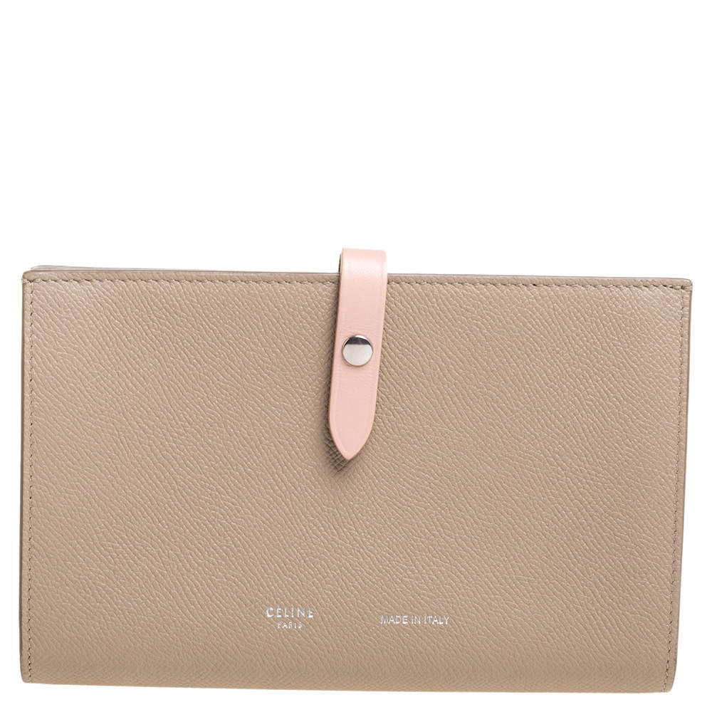 Pre Owned Celine Beige/Pink Leather Large Multifunction Strap Wallet