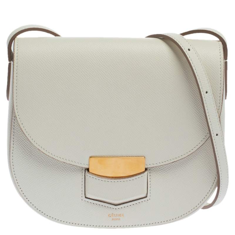 Pre Owned Celine White Leather Small Trotteur Crossbody Bag