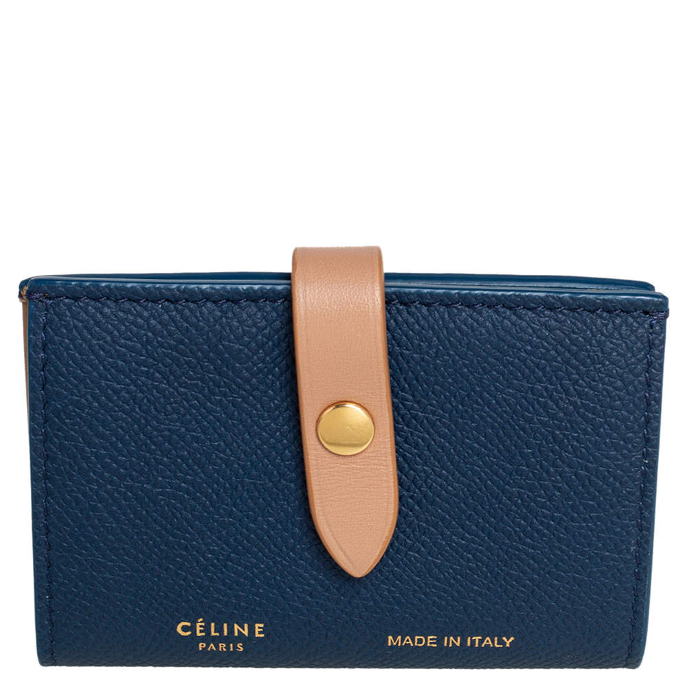 Pre Owned Celine Blue/Beige Leather Flap Card Holder
