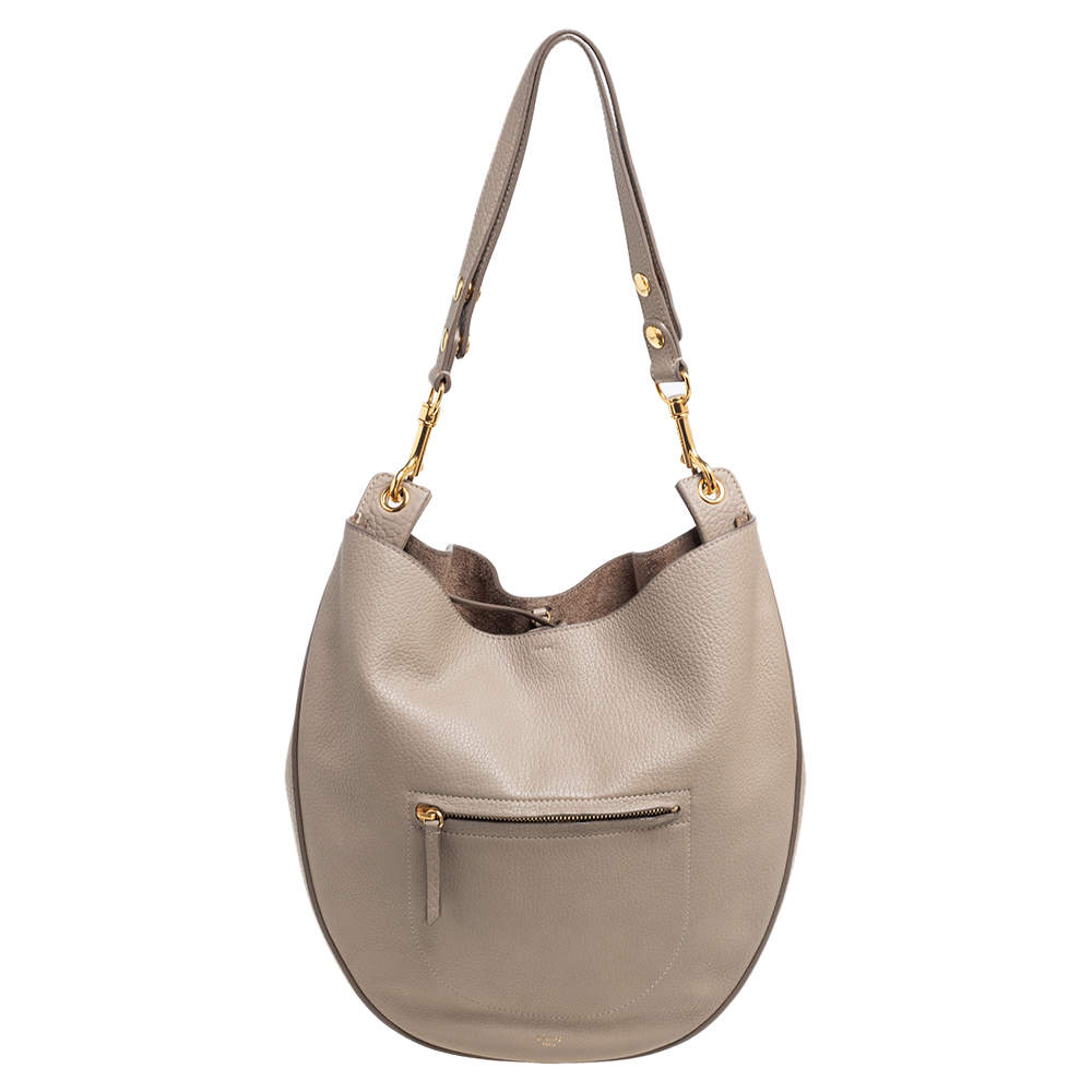 Pre Owned Celine Beige Leather Medium Hobo