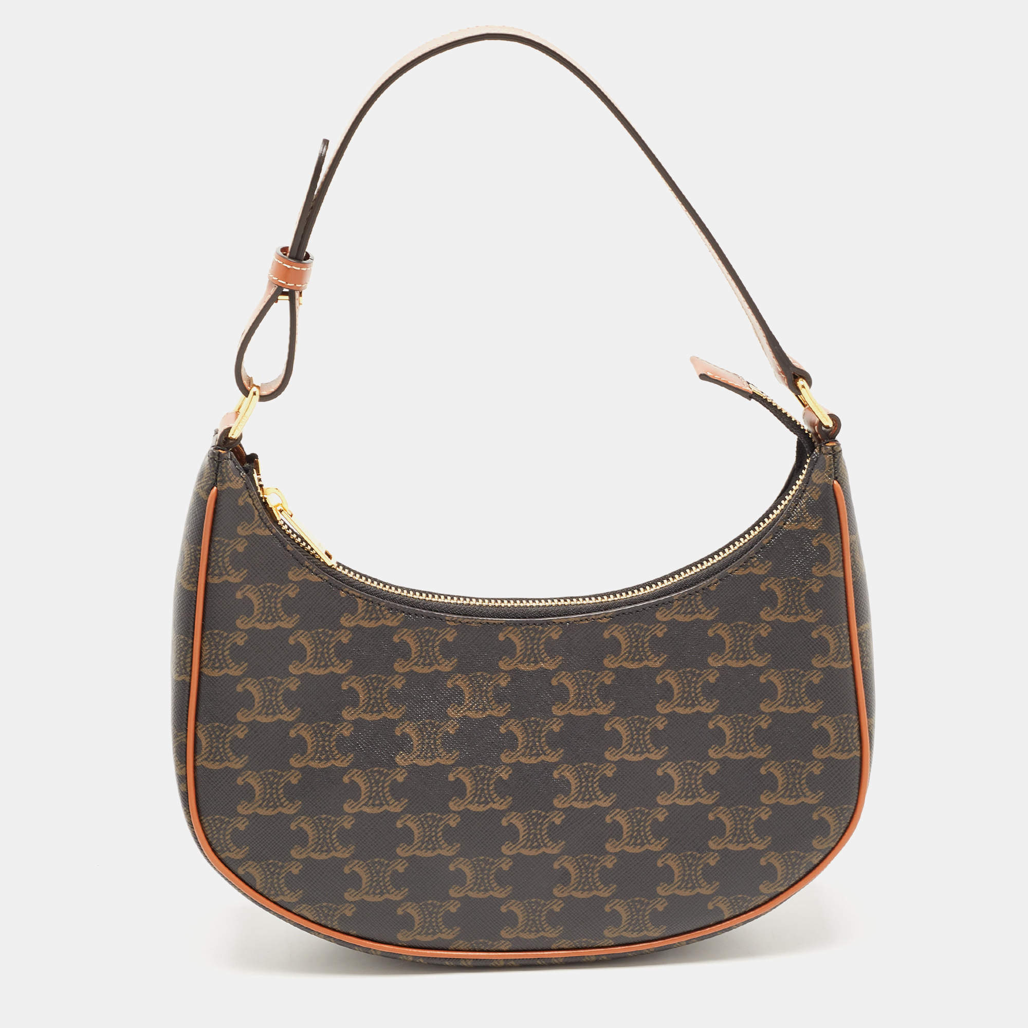 Celine Dark Brown Triomphe Coated Canvas and Leather Ava Hobo