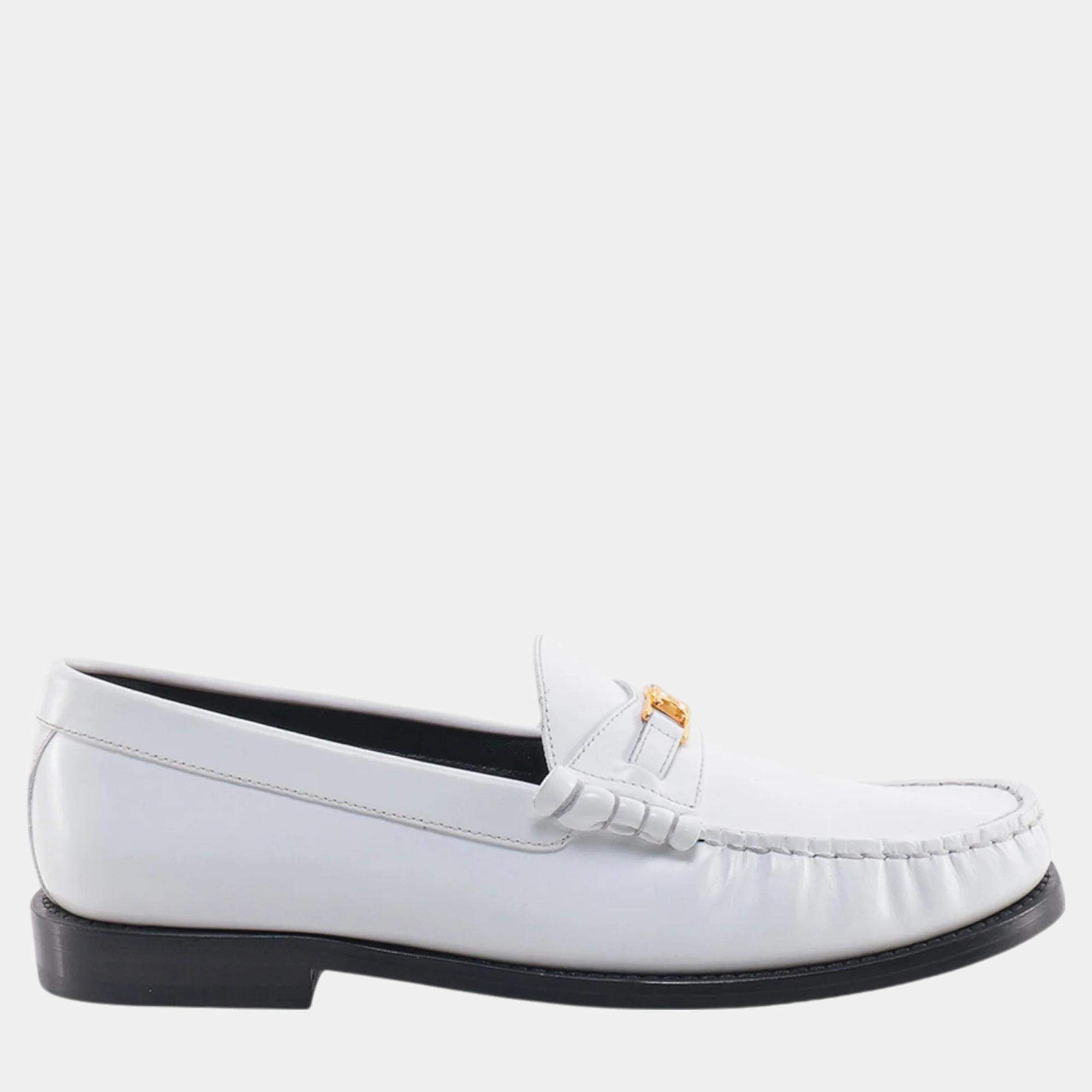 Pre Owned Celine White Leather Triomphe Loafers EU 40