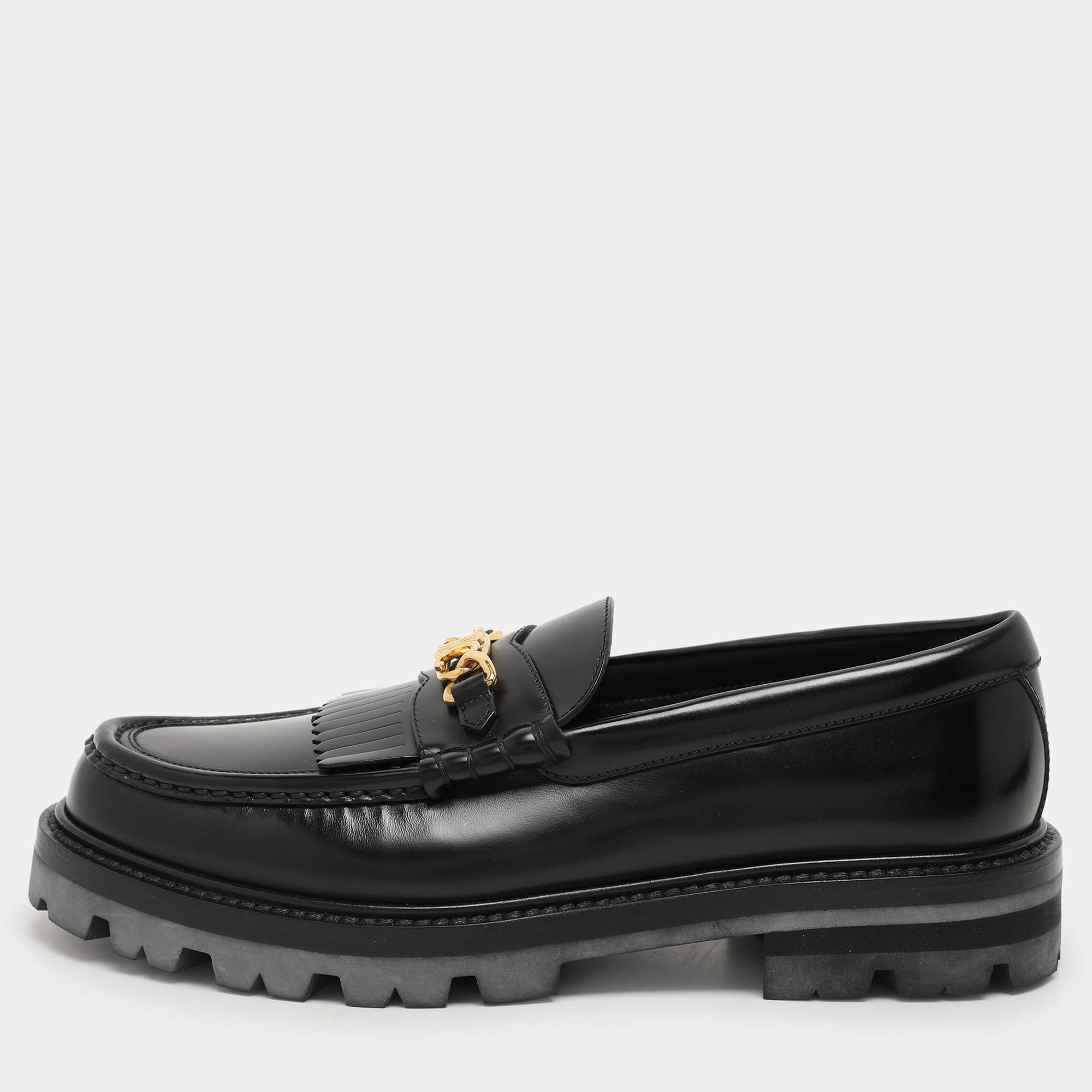 Celine Black Patent Triomphe Frame Margaret Loafers Size 40