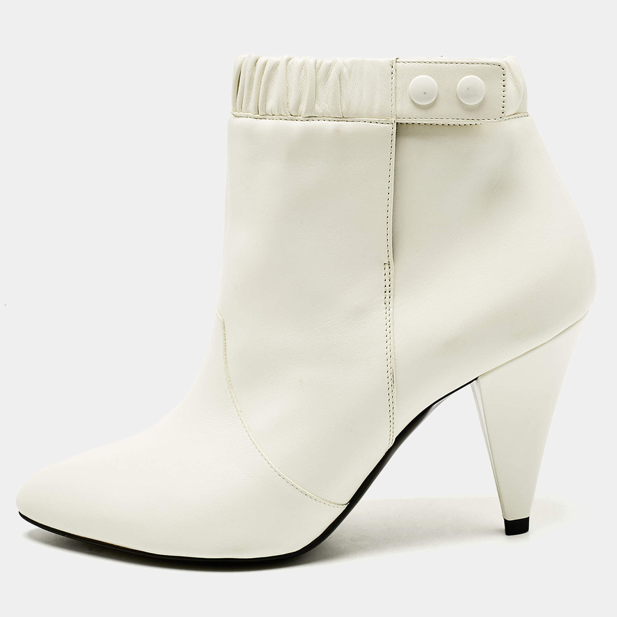 Pre Owned Celine White Leather Pointed Toe Ankle Boots Size 38