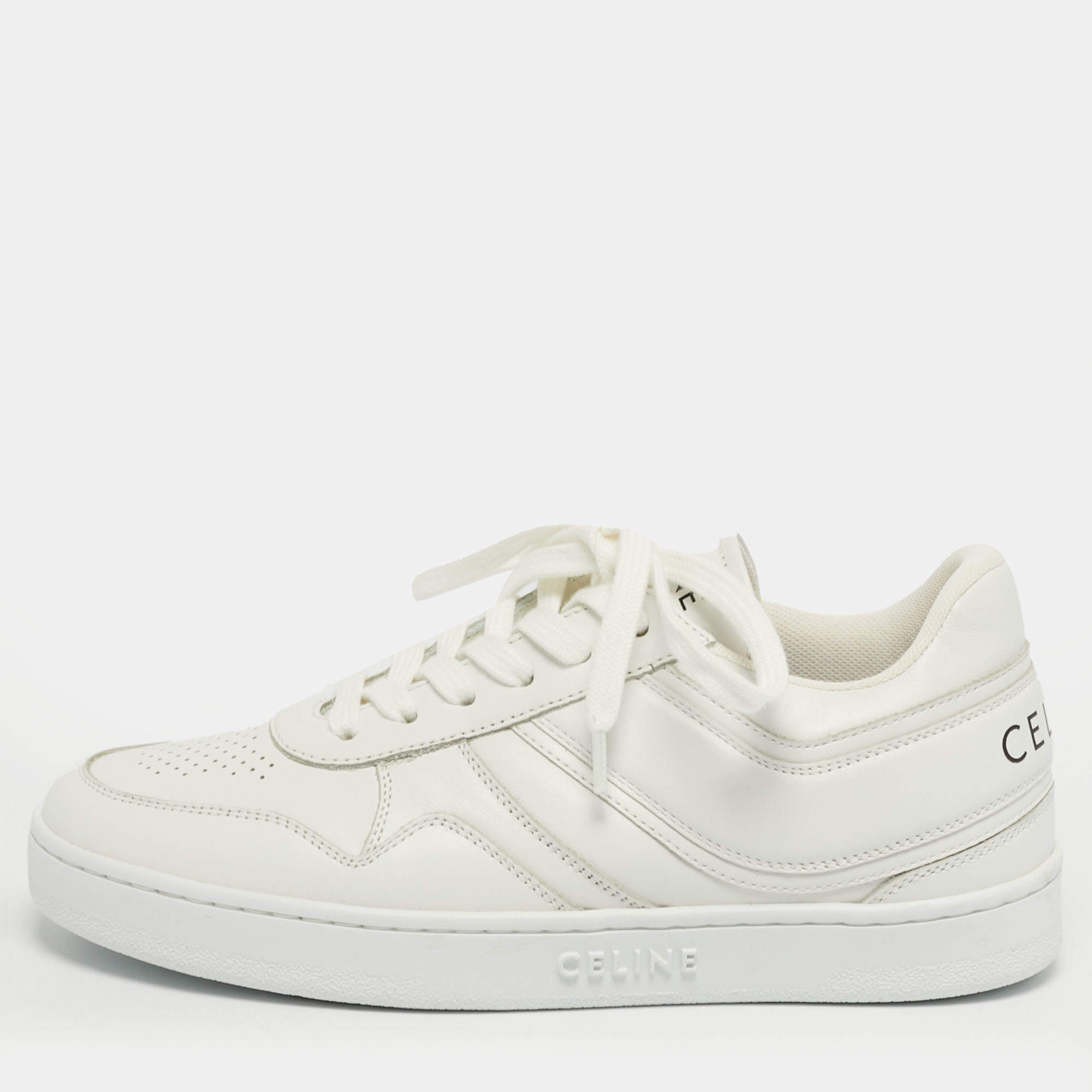 Pre Owned Celine White Leather Logo Low Top Sneakers Size 37