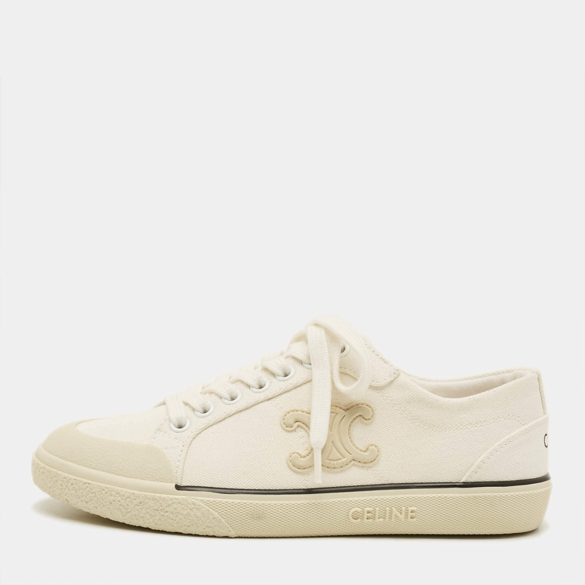 Pre Owned Celine Triomphe Alan Size 35 Off White Canvas Low Top Sneakers