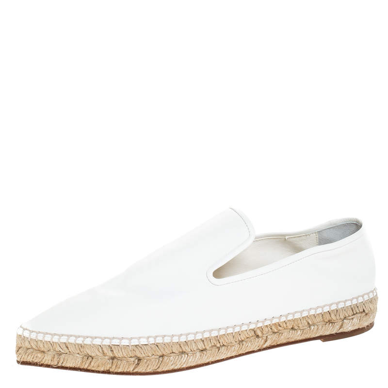 Celine White Leather Pointed Toe Slip On Espadrilles Loafer Flats Size ...