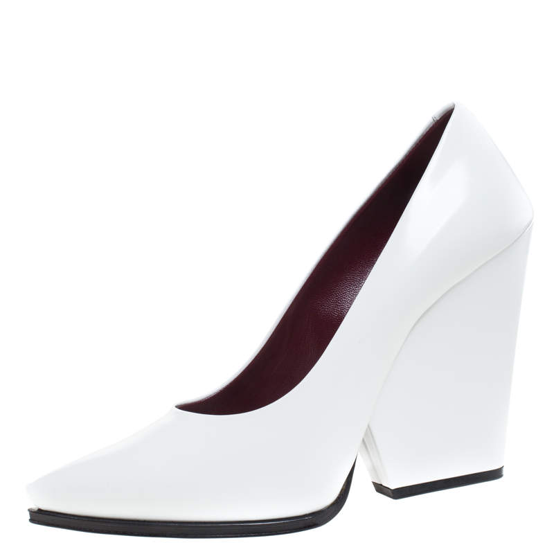 Celine White Leather Demi Pointed Toe Wedges Pumps Size 38.5