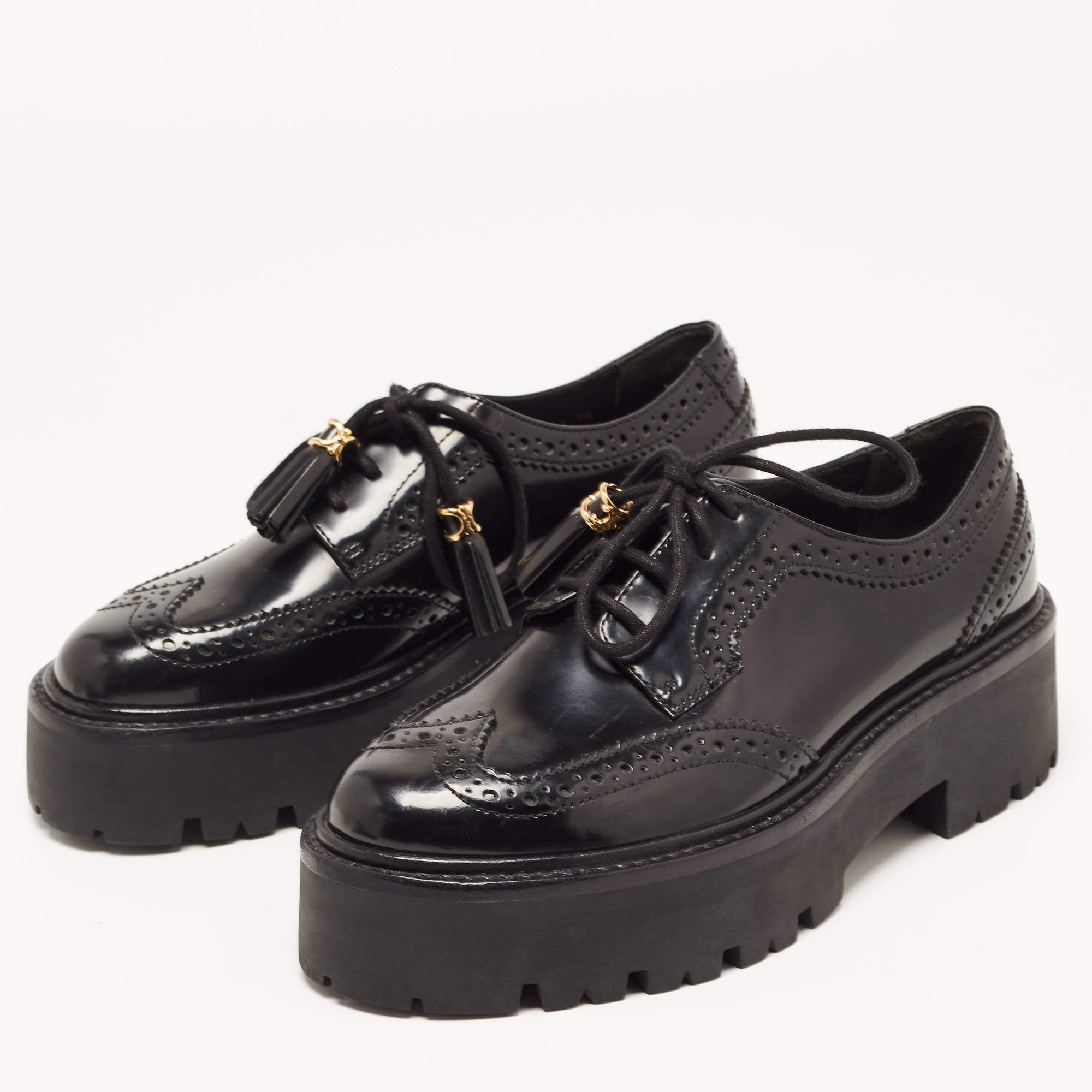 Celine Black Brogue Leather Platform Derby Size 36 Celine | TLC