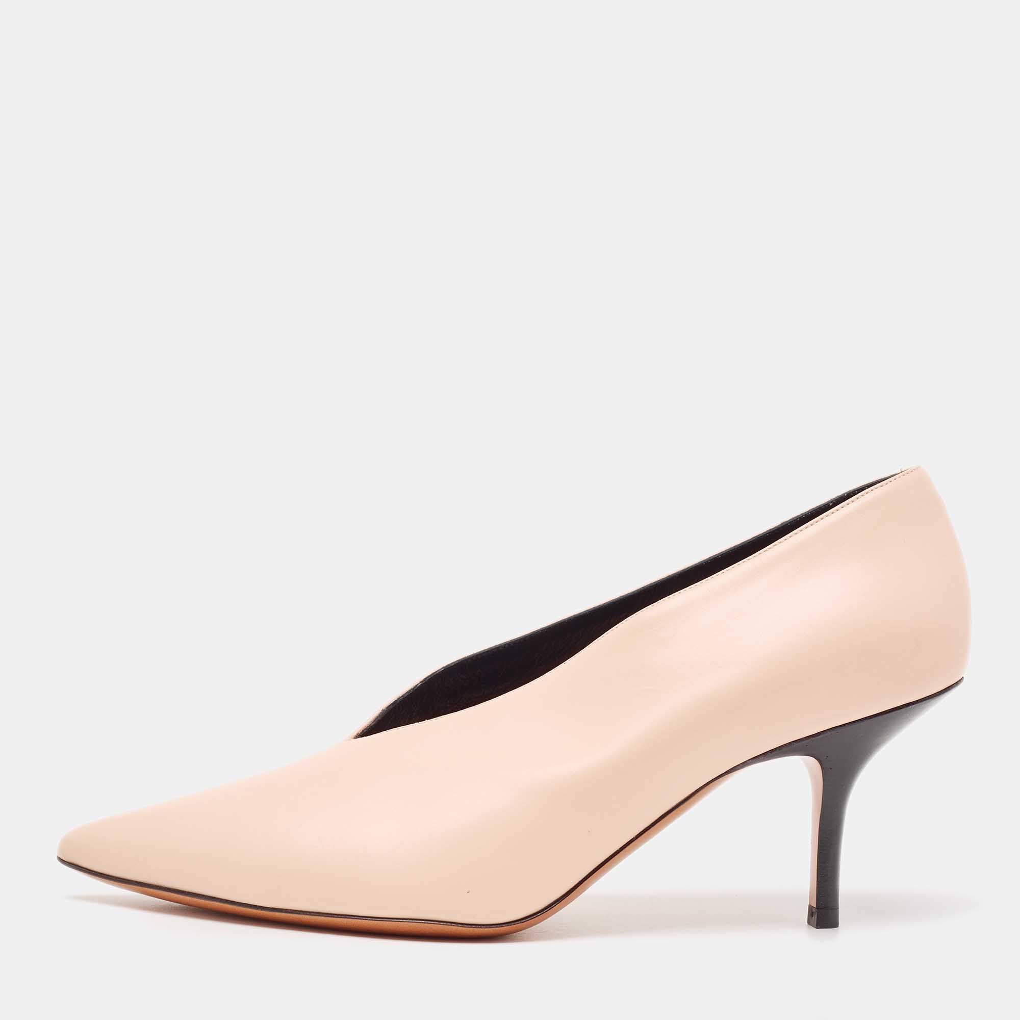 Pre Owned Celine Pink Leather V Neck Pointed Toe Pumps Size 38