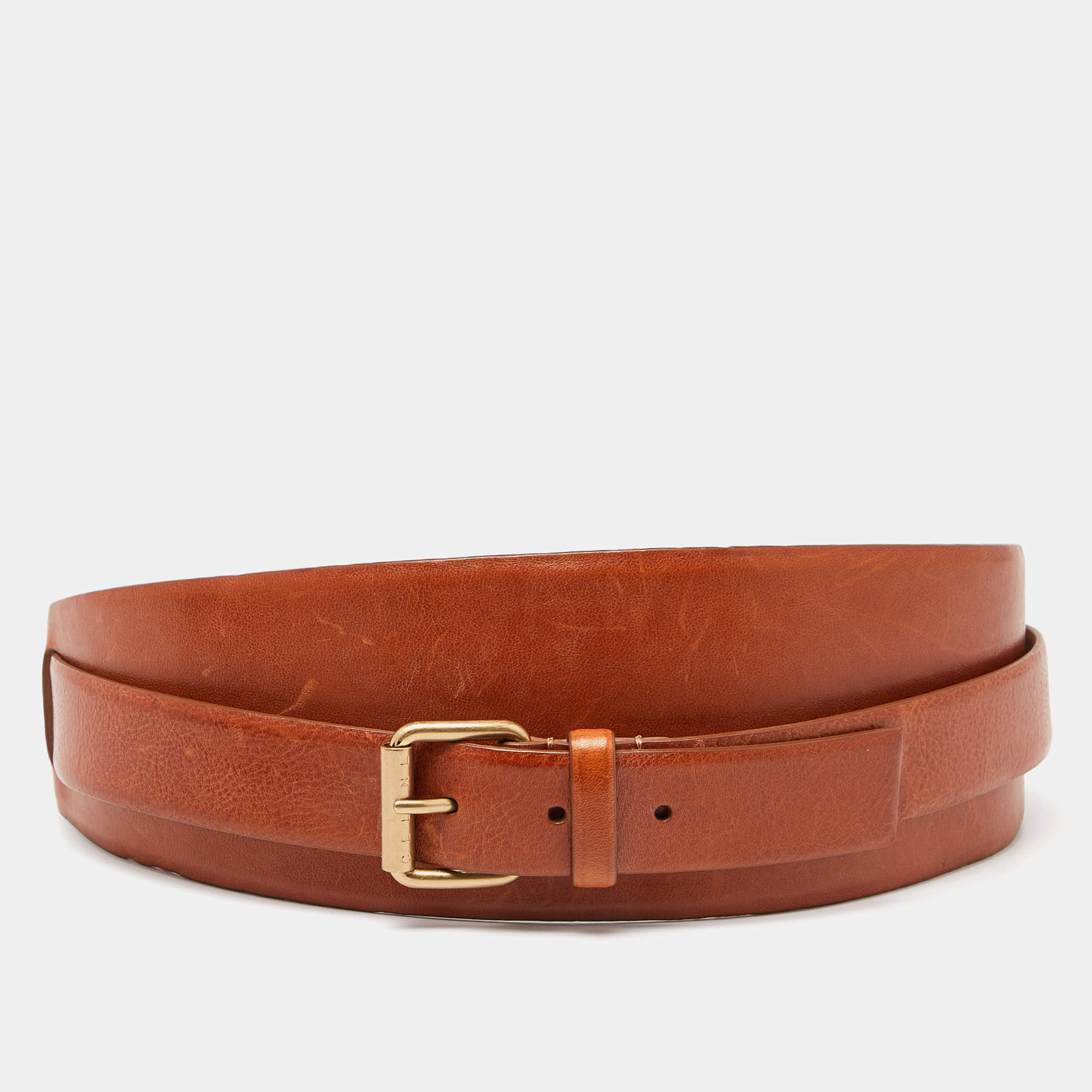 Pre Owned Celine Tan Leather Wide Waist Belt M