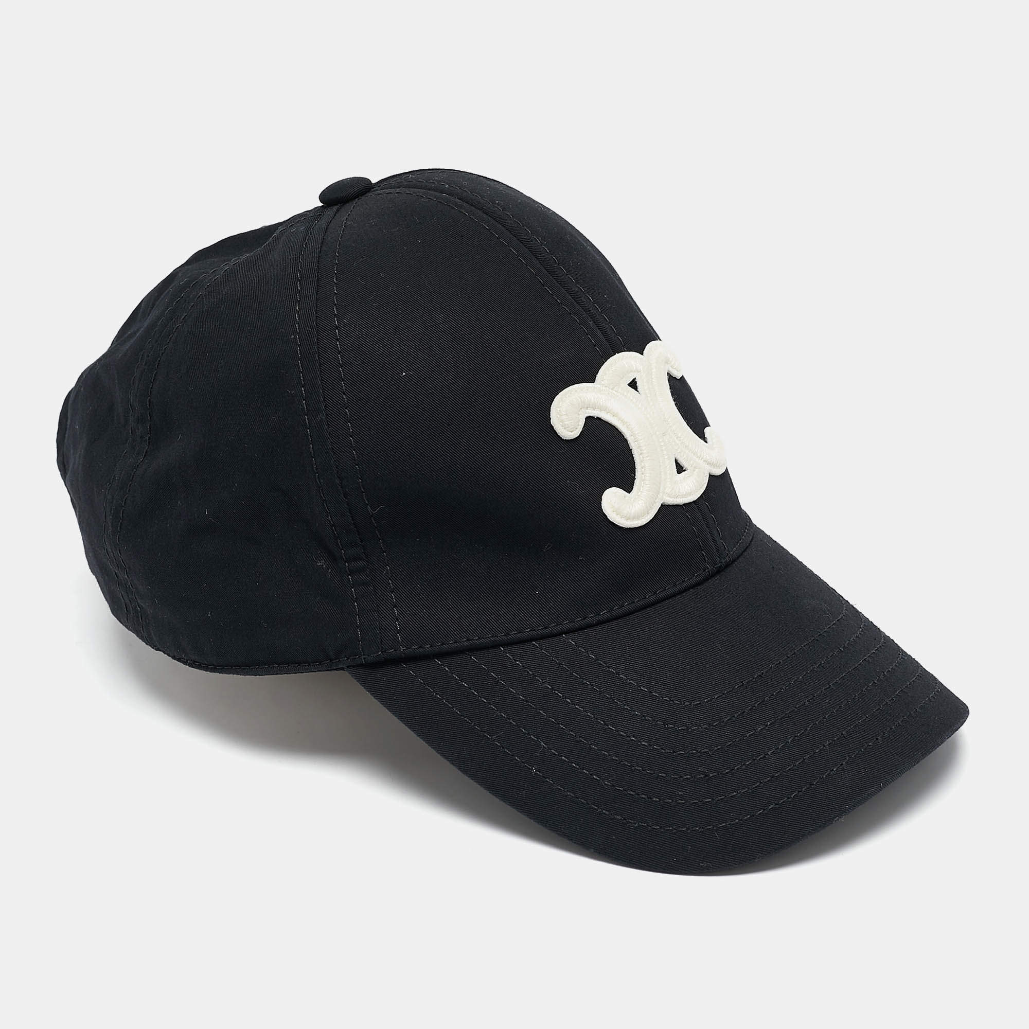 Celine Black Cotton Triomphe Baseball Cap S