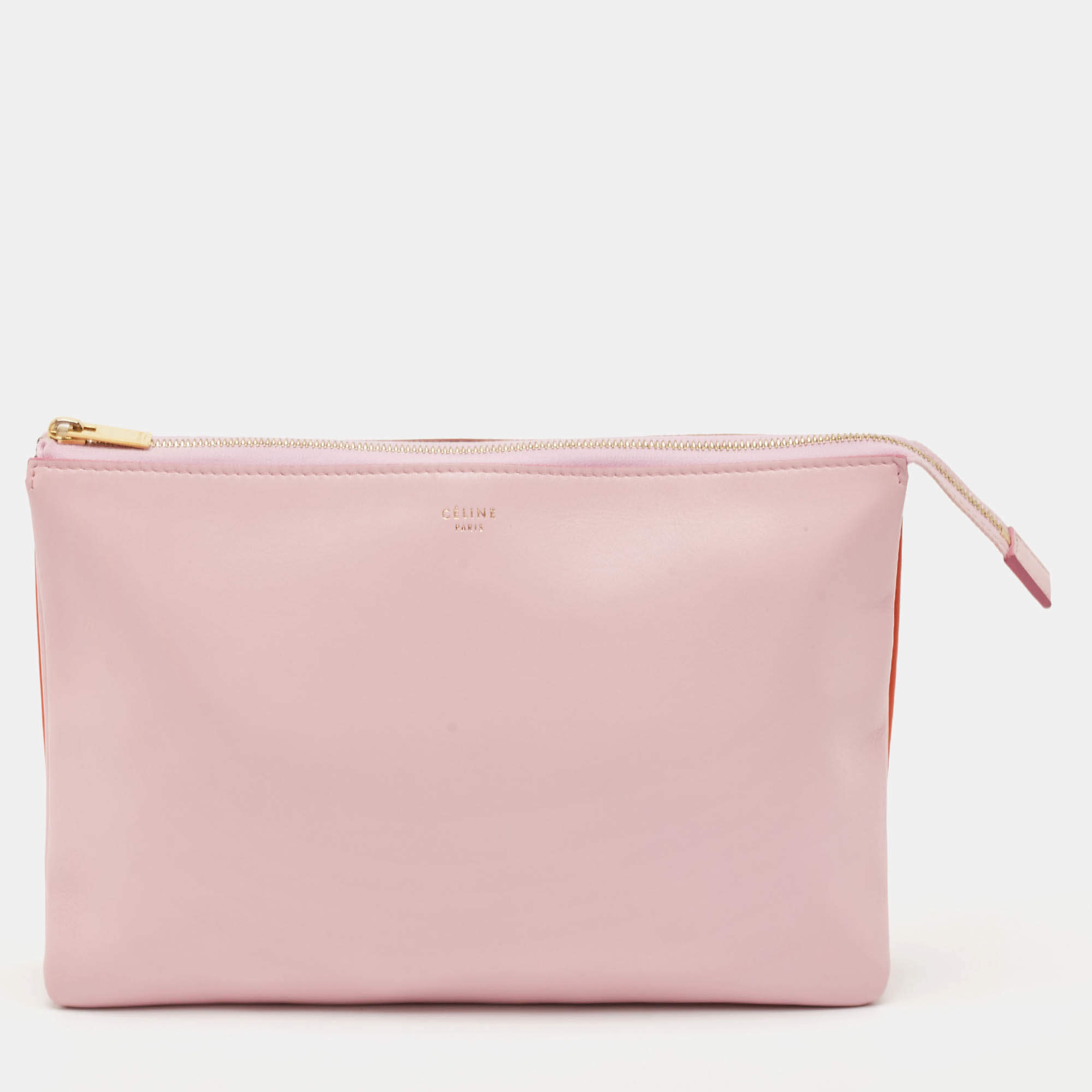 Pre Owned Celine Pink/Orange Leather Duo Cosmetic Pouch