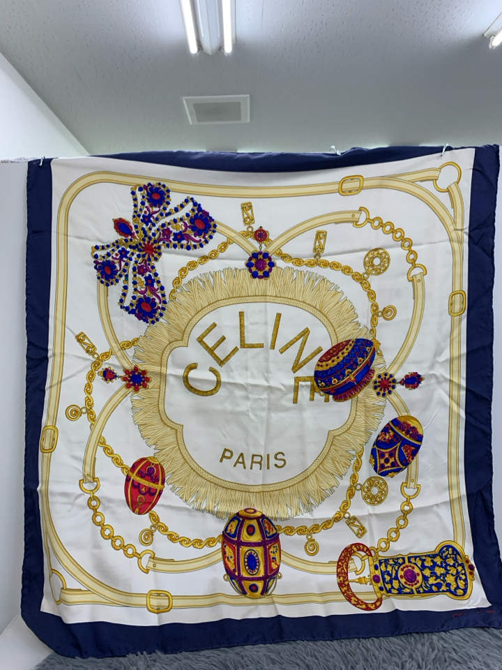 Pre Owned Celine Blue Printed Silk Scarf