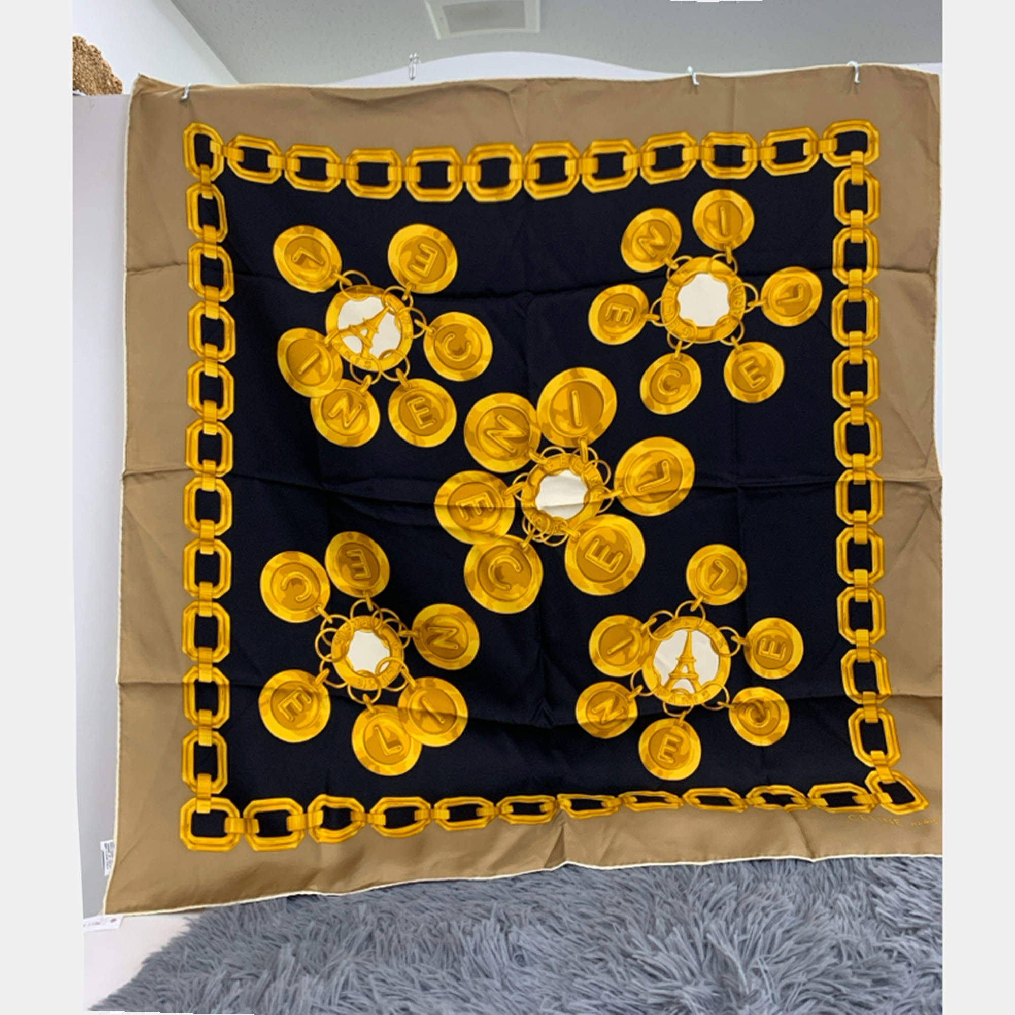 Pre Owned Celine Multicolor Printed Square Scarf