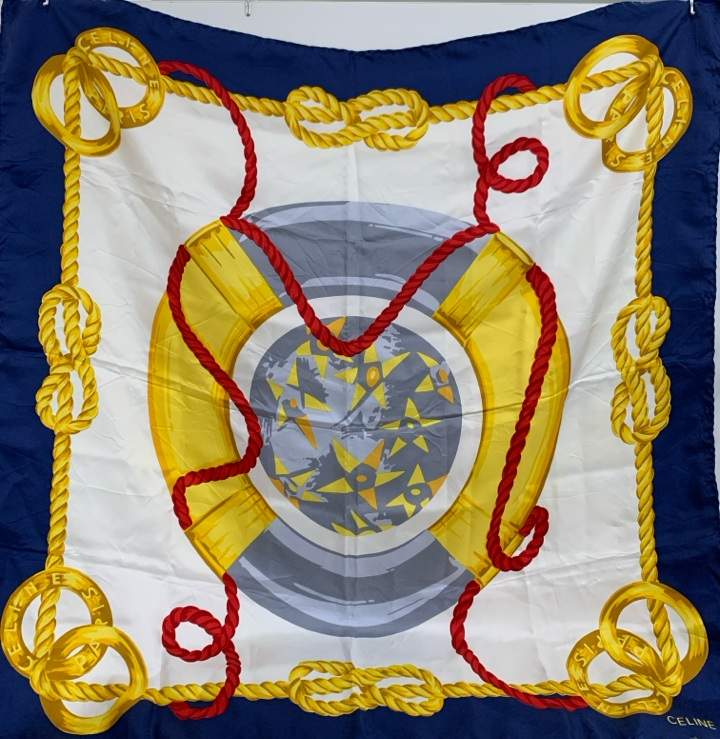 Pre Owned Celine Blue Silk Scarf 90 x 90 CM