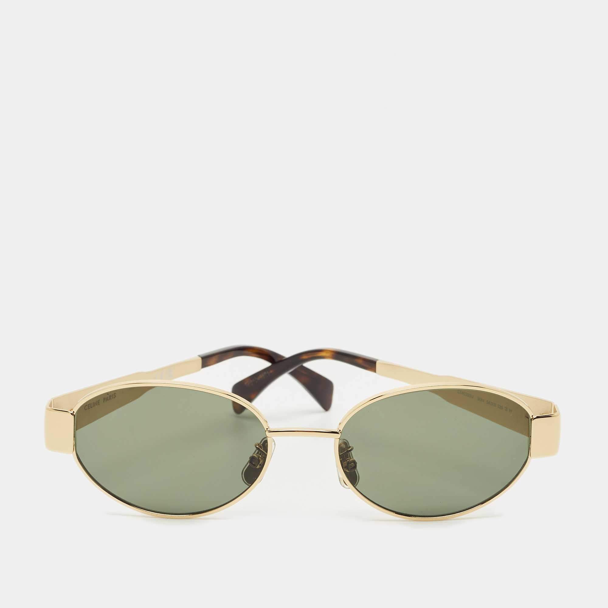 Pre Owned Celine Black/Gold Tone CL40235U Triomphe Oval Sunglasses