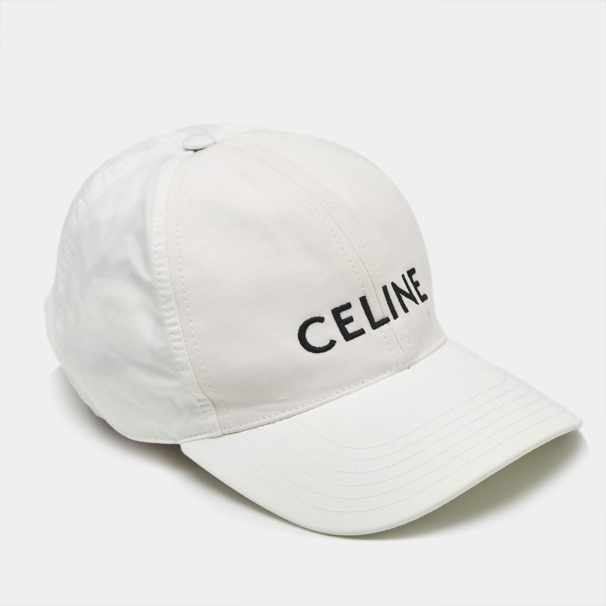 Pre Owned Celine White Logo Embroidered Cotton Baseball Cap M