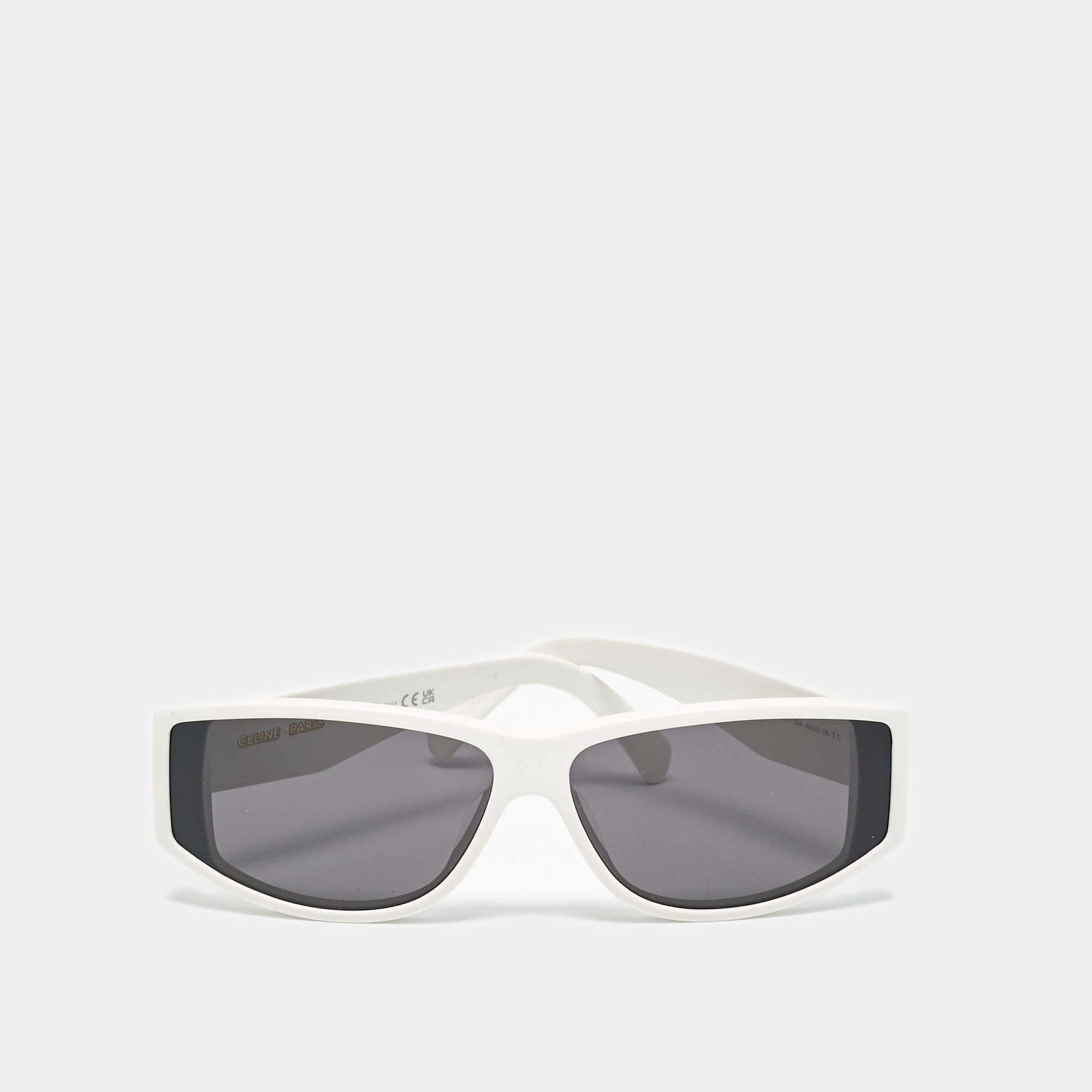 Pre Owned Celine White/Brown CL40227U Triomphe Rectangle Sunglasses
