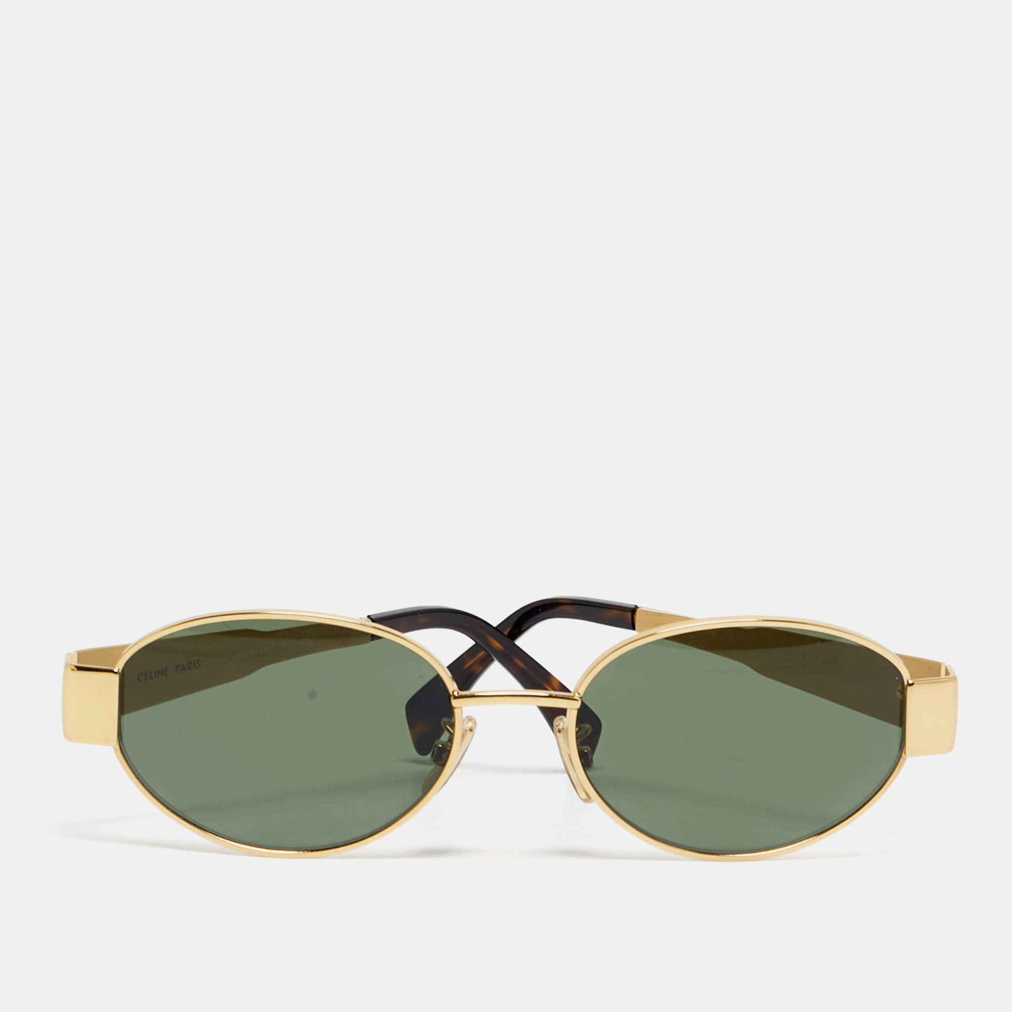 Pre Owned Celine Green/Gold Tone CL40235U Triomphe Oval Sunglasses