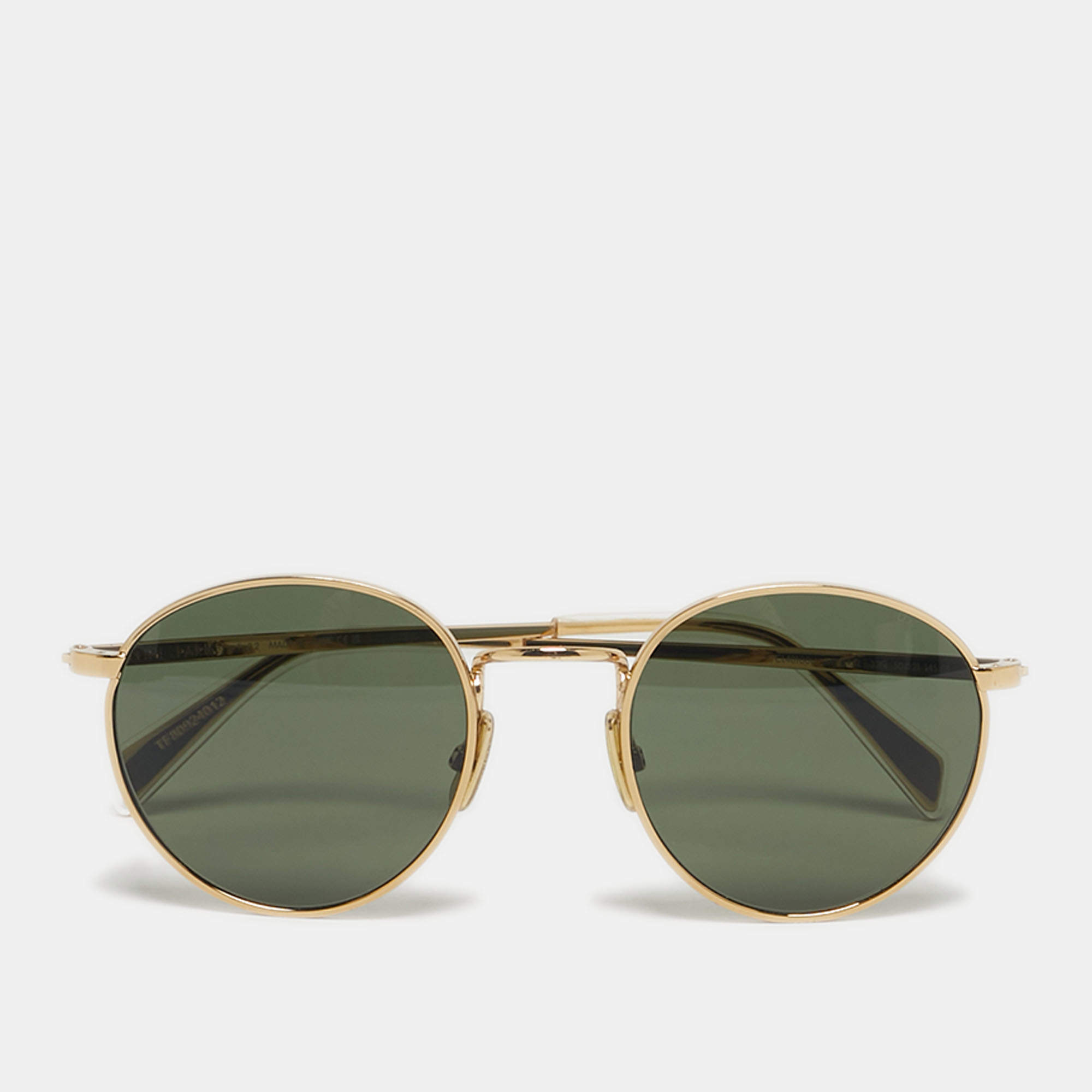 Pre Owned Celine Green/Gold Tone CL40100U Round Sunglasses