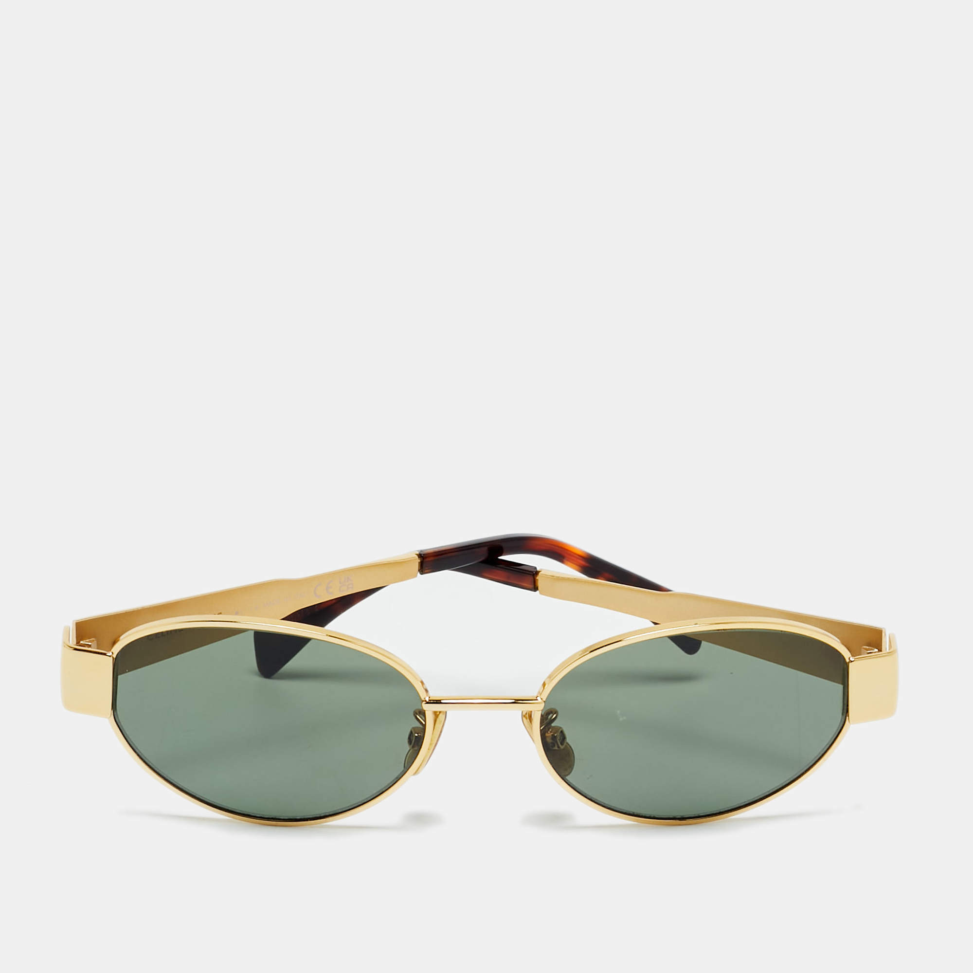 Pre Owned Celine Green/Gold Tone CL40235U Triomphe Oval Sunglasses