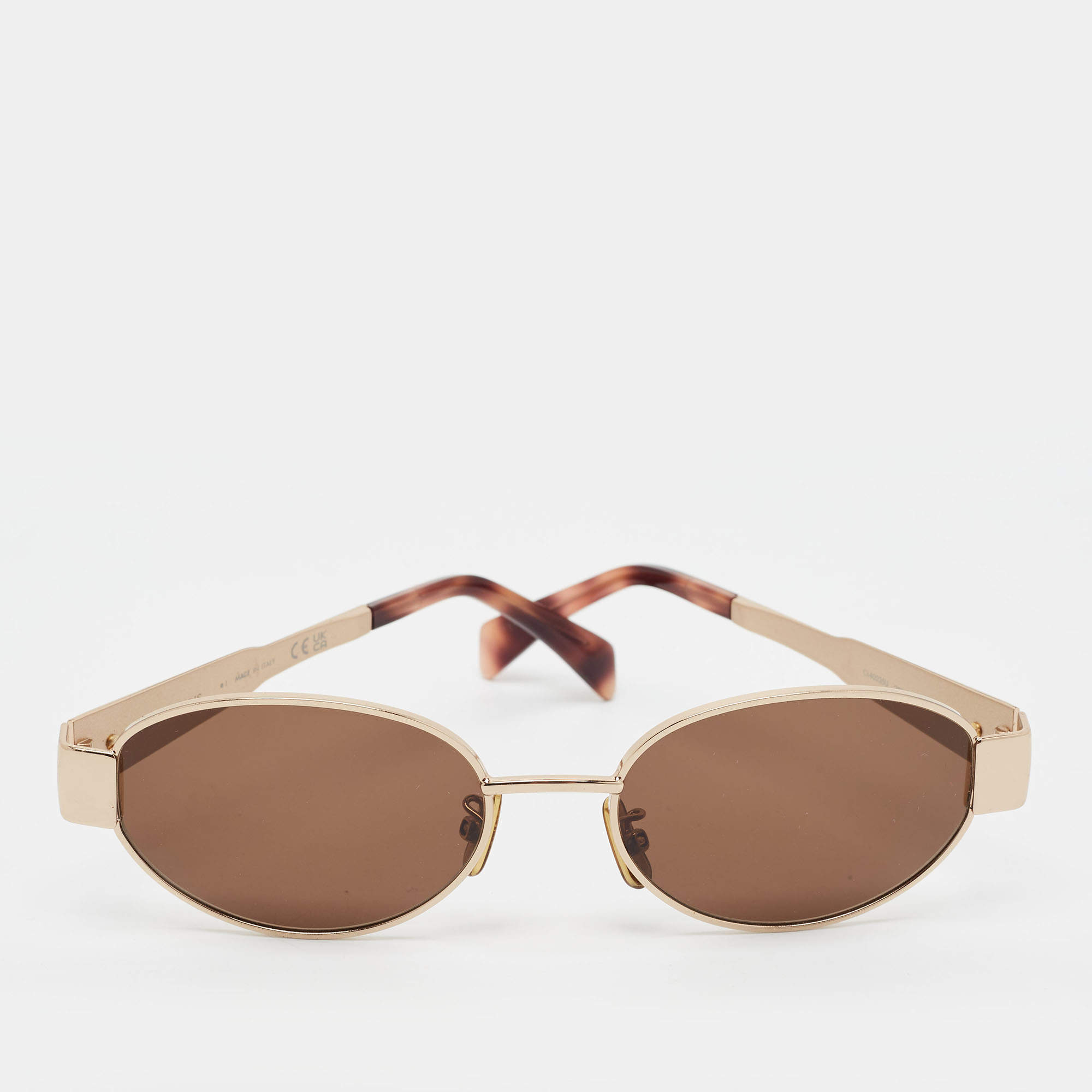 Pre Owned Celine Brown/Gold Tone CL40235U Triomphe Oval Sunglasses