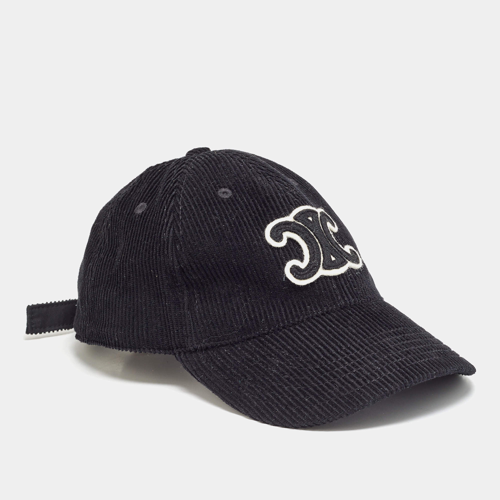 Pre Owned Celine Black Logo Applique Corduroy Triomphe Baseball Cap M 