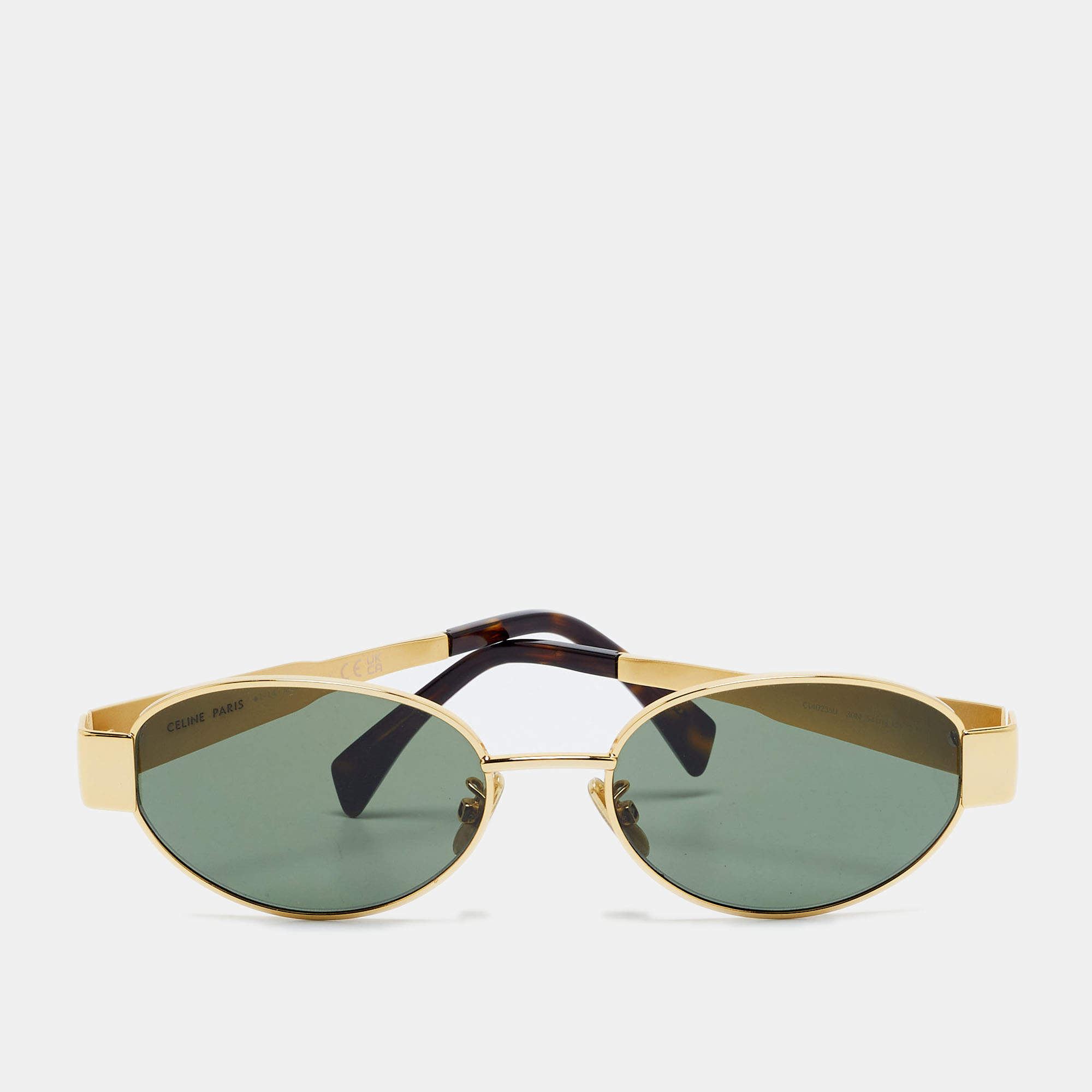 Pre Owned Celine Green/Gold Tone CL40235U Triomphe Oval Sunglasses