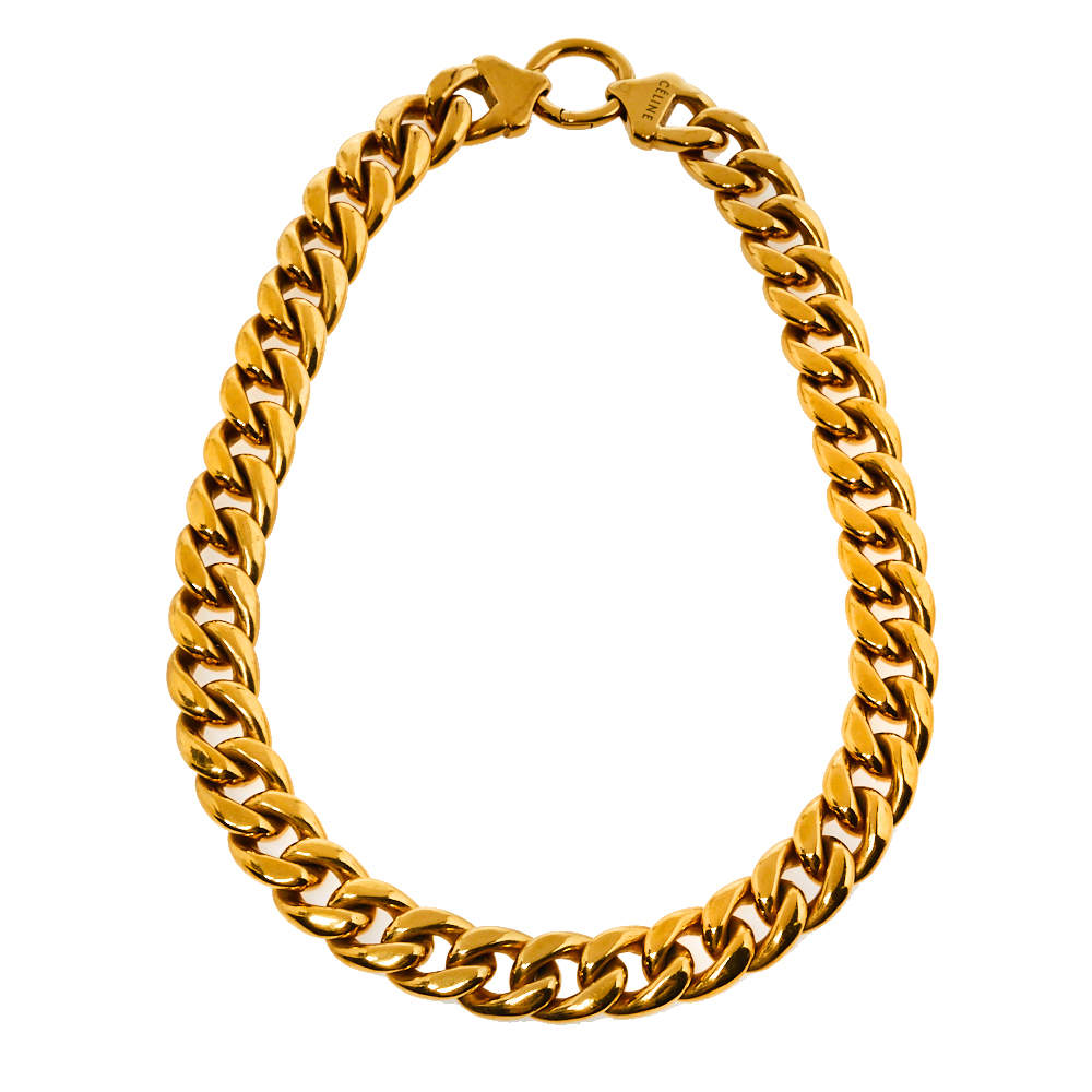 Pre Owned Céline Gold Tone Chunky Curb Chain Choker Necklace L