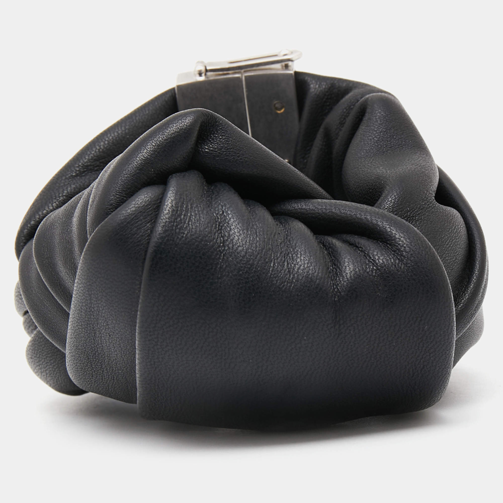 Pre Owned Celine Knot Black Leather Silver Tone Metal bracelet