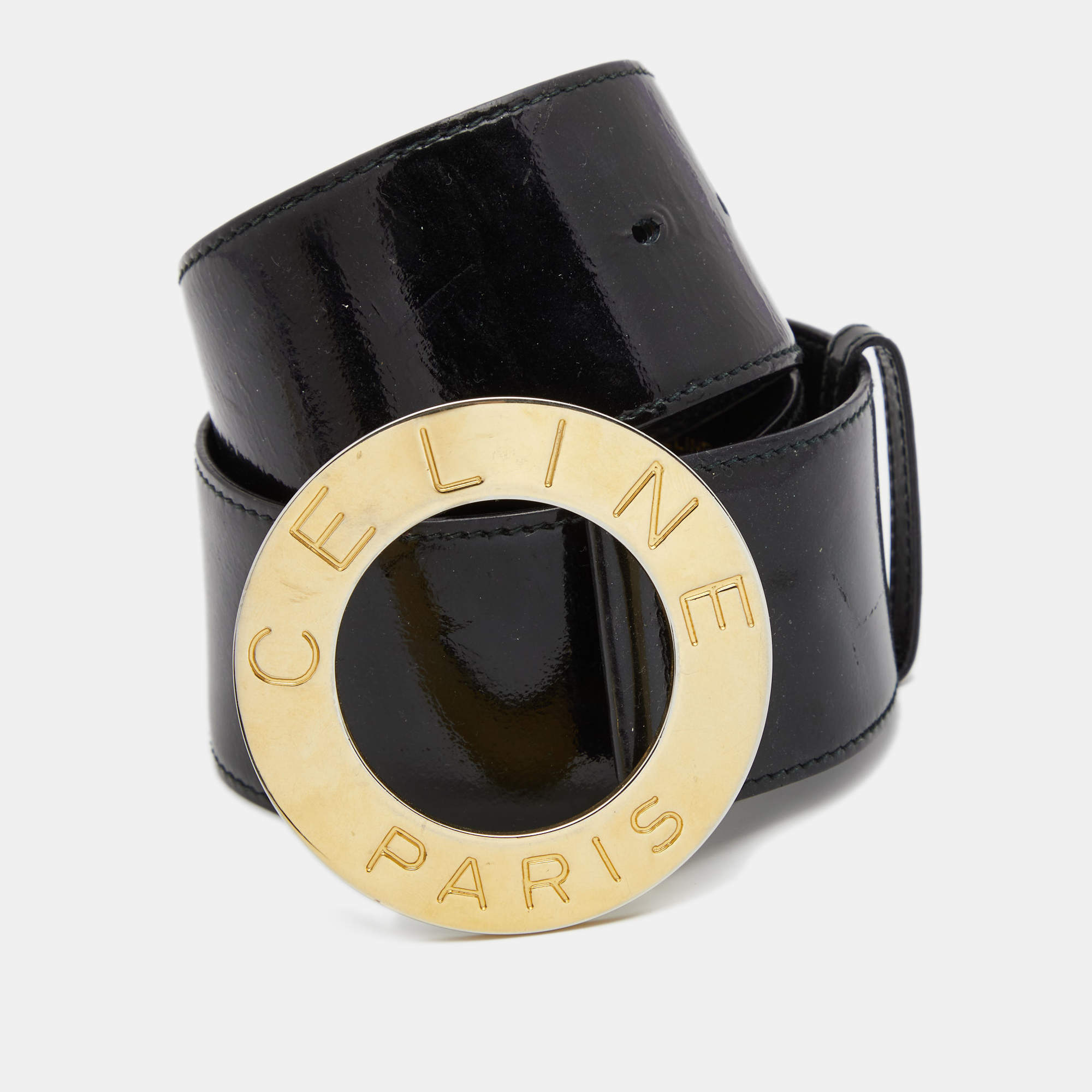 Pre Owned Celine Black Patent Leather Buckle Belt