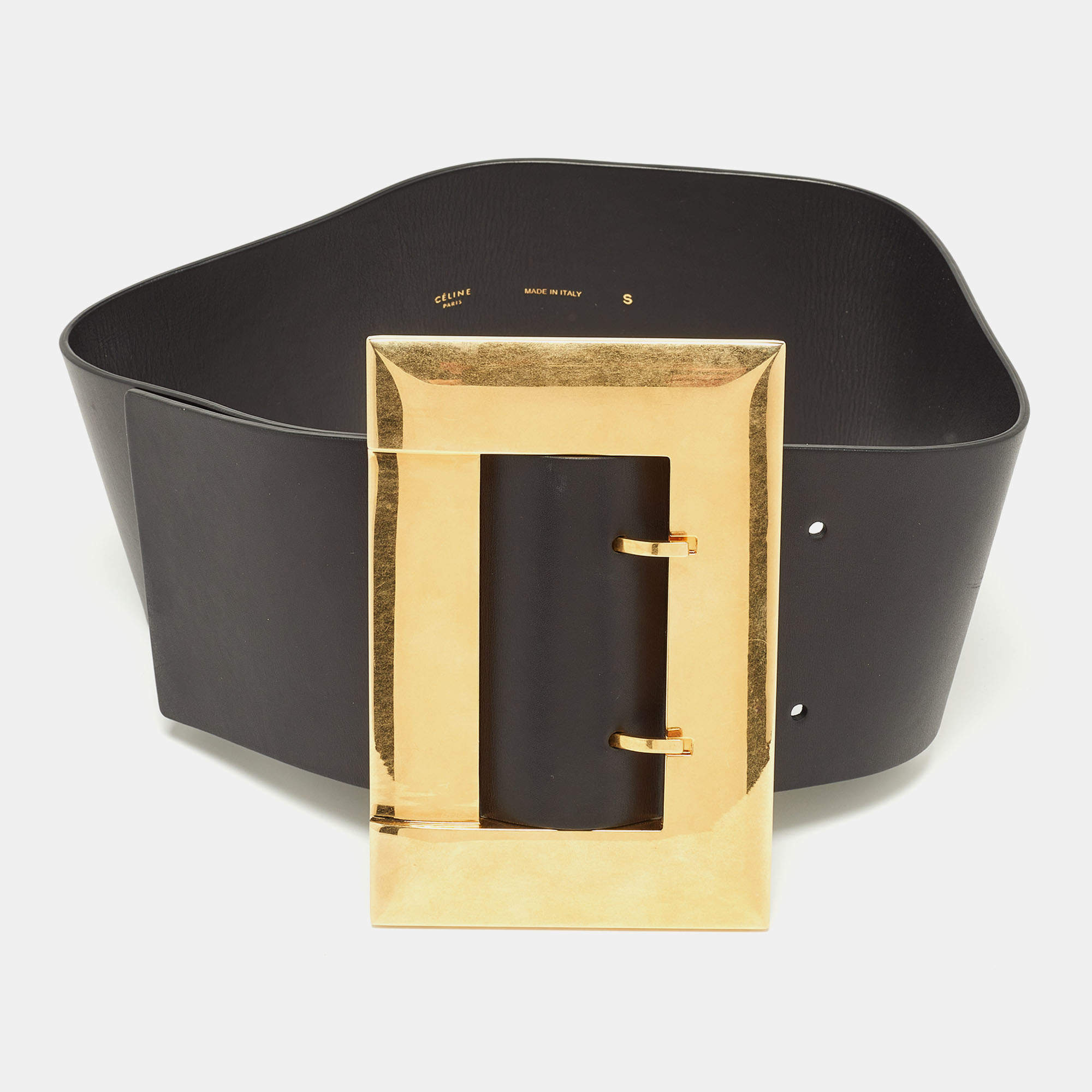Pre Owned Celine Black Leather Wide Waist Belt S