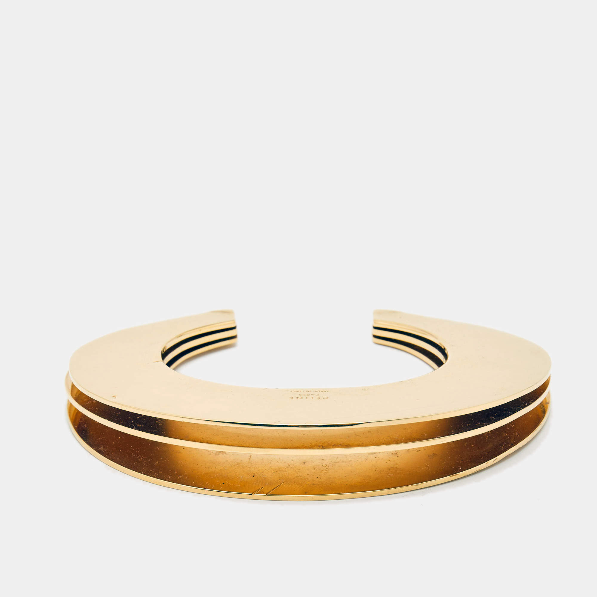 Celine Gold Tone Oversize Open Cuff Bracelet