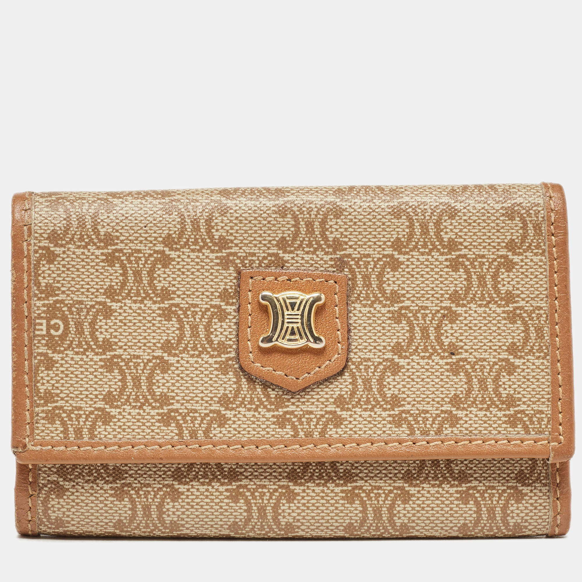Celine Beige/Brown Macadam Coated Canvas and Leather Keyring Case