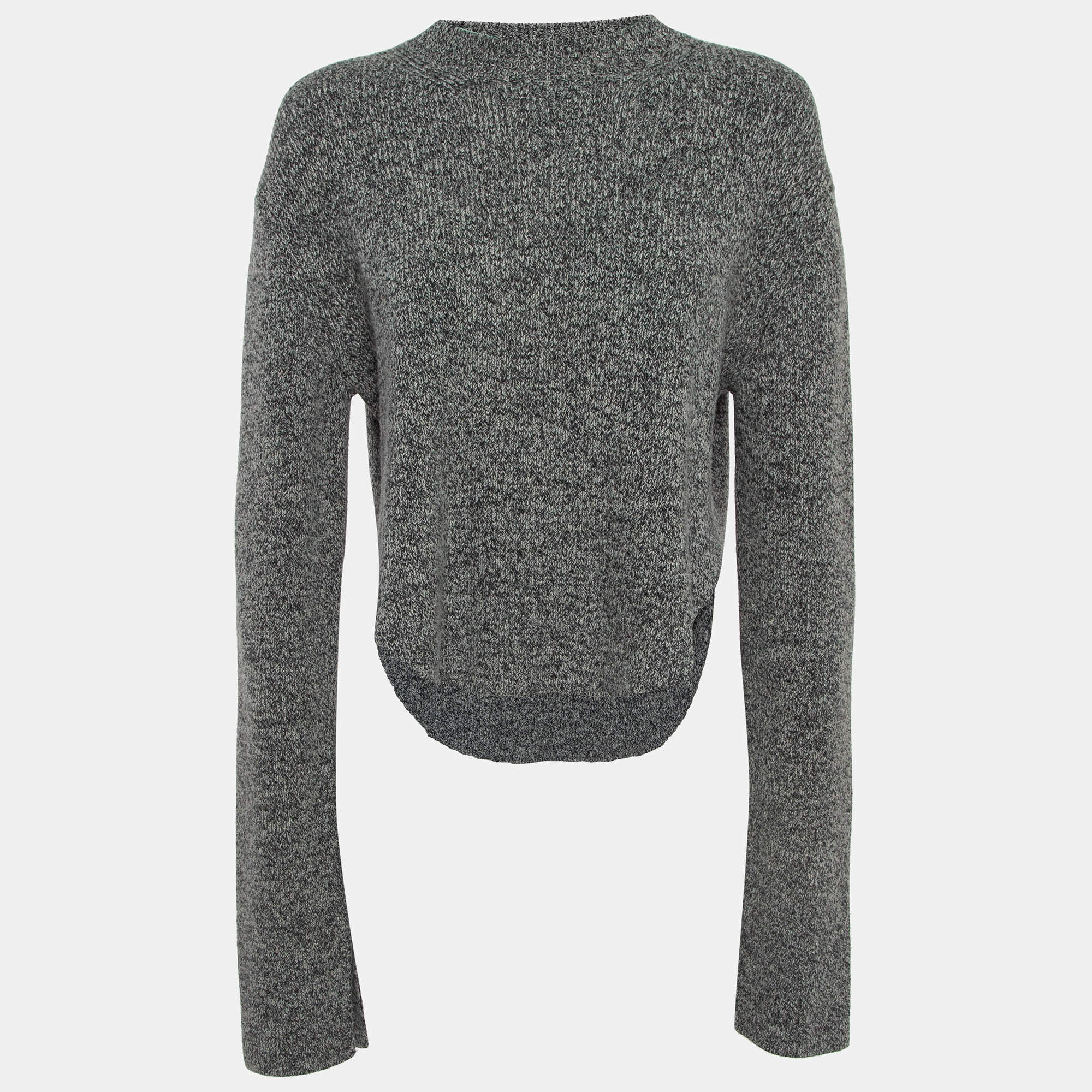 Pre Owned Celine Grey Rib Knit Crew Neck Sweater M