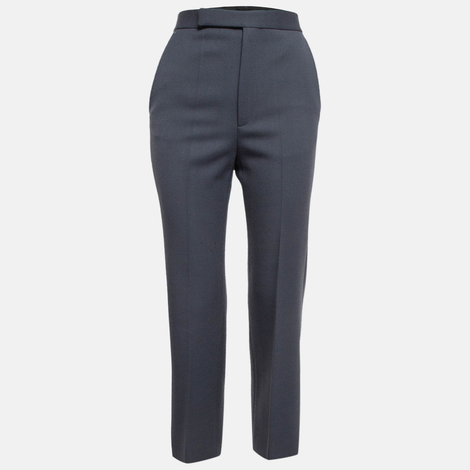Pre Owned Celine Navy Grey Wool Formal Trousers S