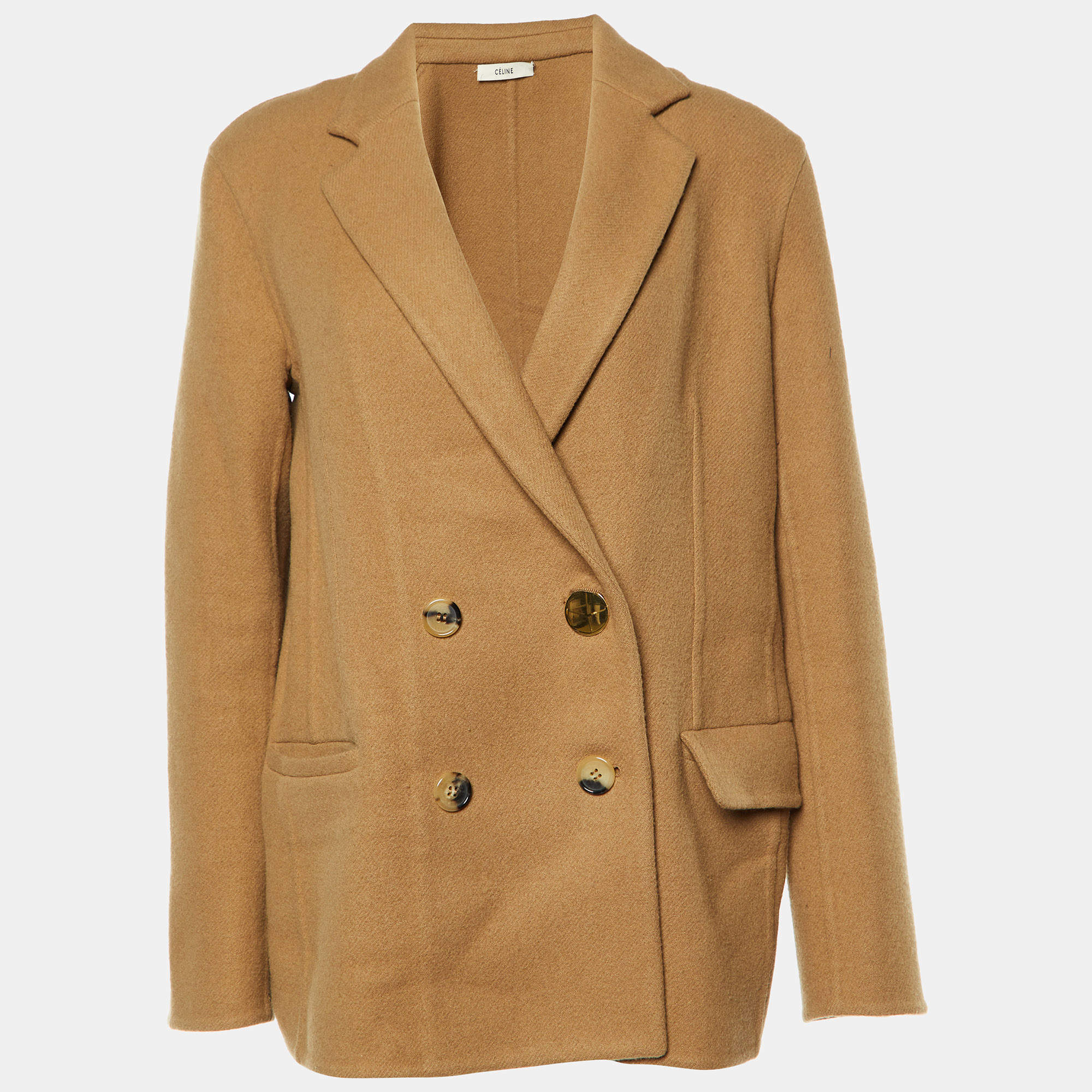 Pre Owned Celine Brown Cashmere Double Breasted Blazer M