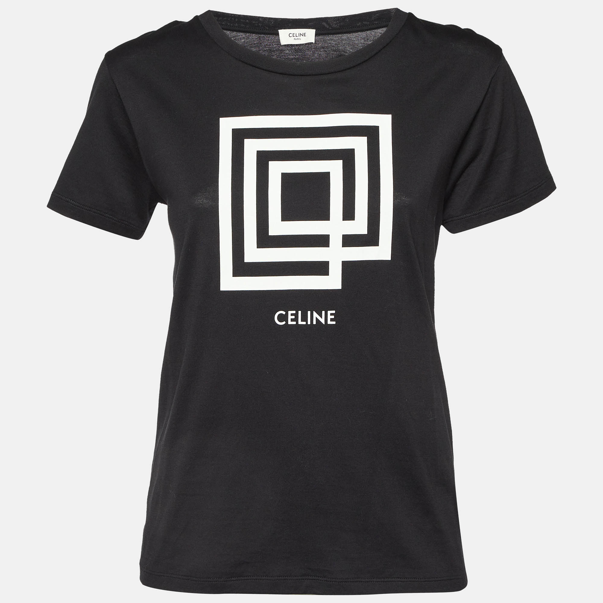Pre Owned Celine Black Show Invitation 'Labyrinth' Print Cotton T-Shirt S