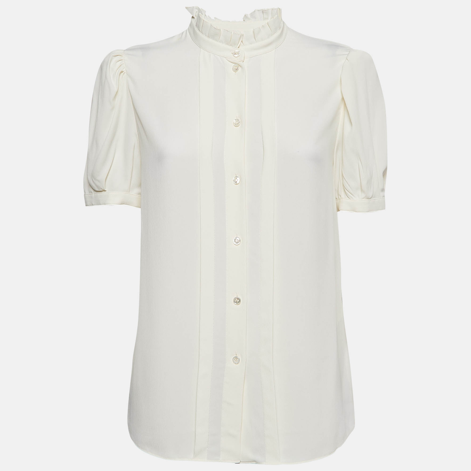 Celine Off-White Silk Blend Ruffled Blouse M