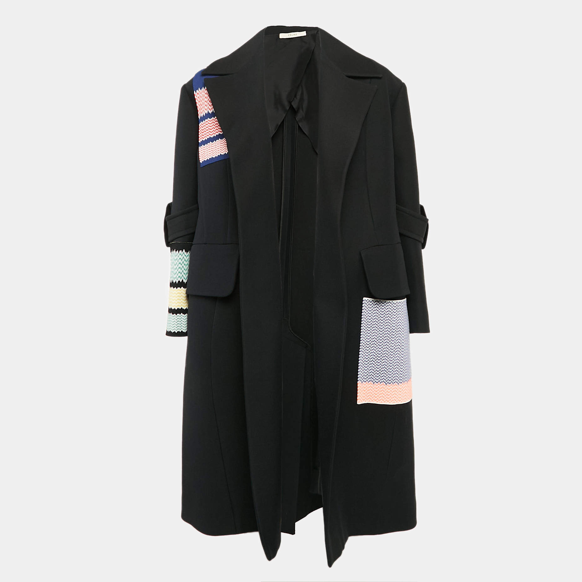 Celine Black Wool Patchwork Detail Open Coat M Celine TLC