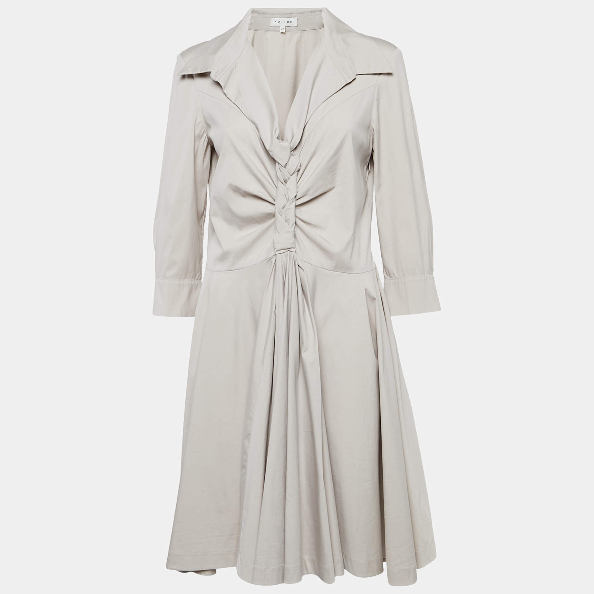 Pre Owned Celine Grey Cotton Blend Braided Detail Short Dress L