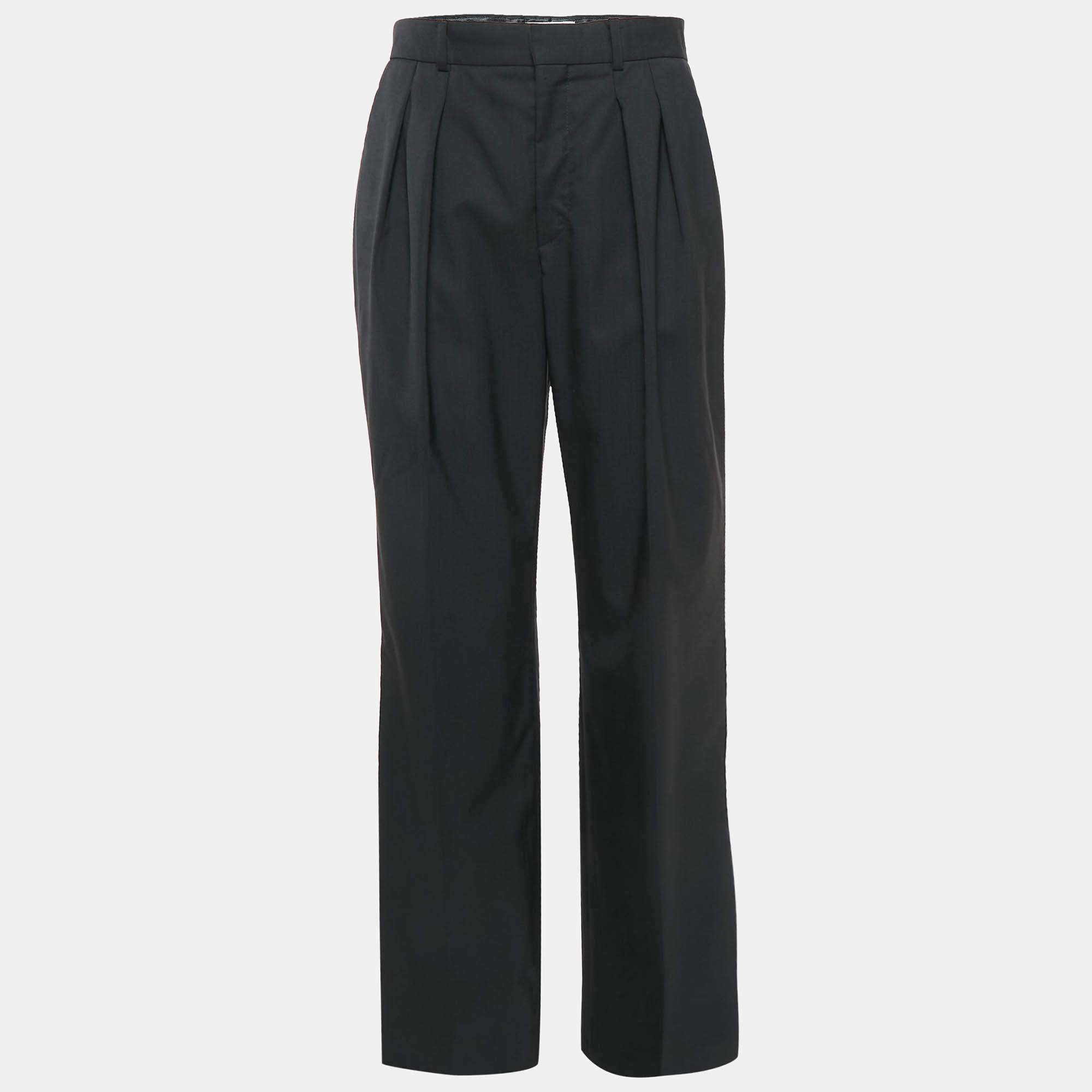 Pre Owned Celine Black Wool High Waist Tapered Trousers M