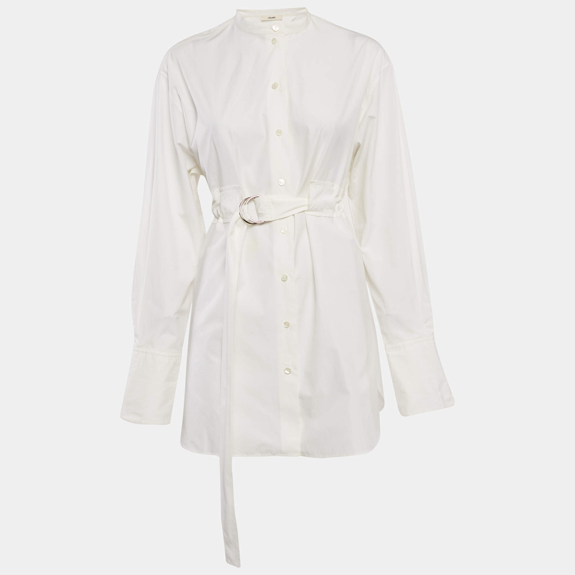 مملوكة مسبقًا Celine White Cotton Waist Belt Detail Mini Dress M