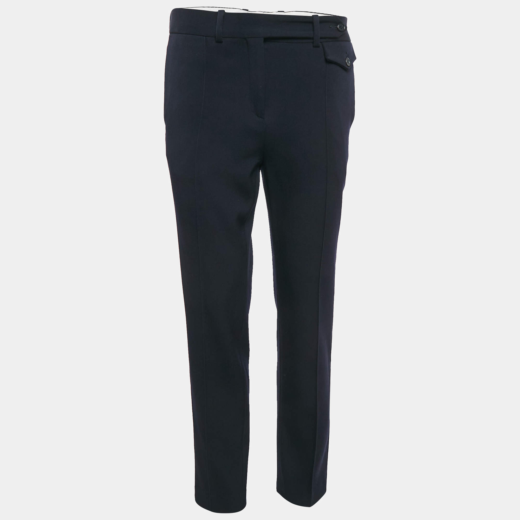 Pre Owned Celine Navy Blue Wool Gabardine Trousers S